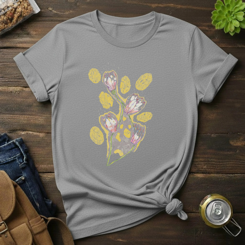 Floral Bouquet Tee — Pastel Tulip & Gold Leaf Graphic T-Shirt