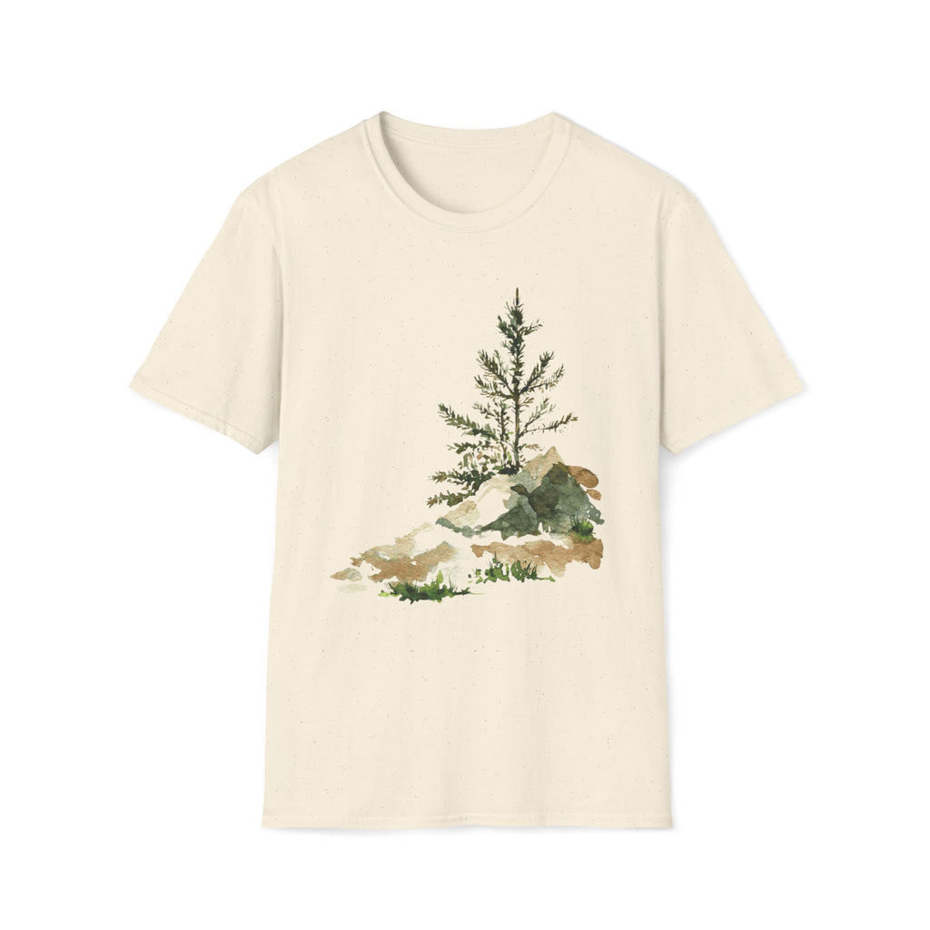 Nature Mountain T-Shirt — Watercolor Pine Tree Landscape