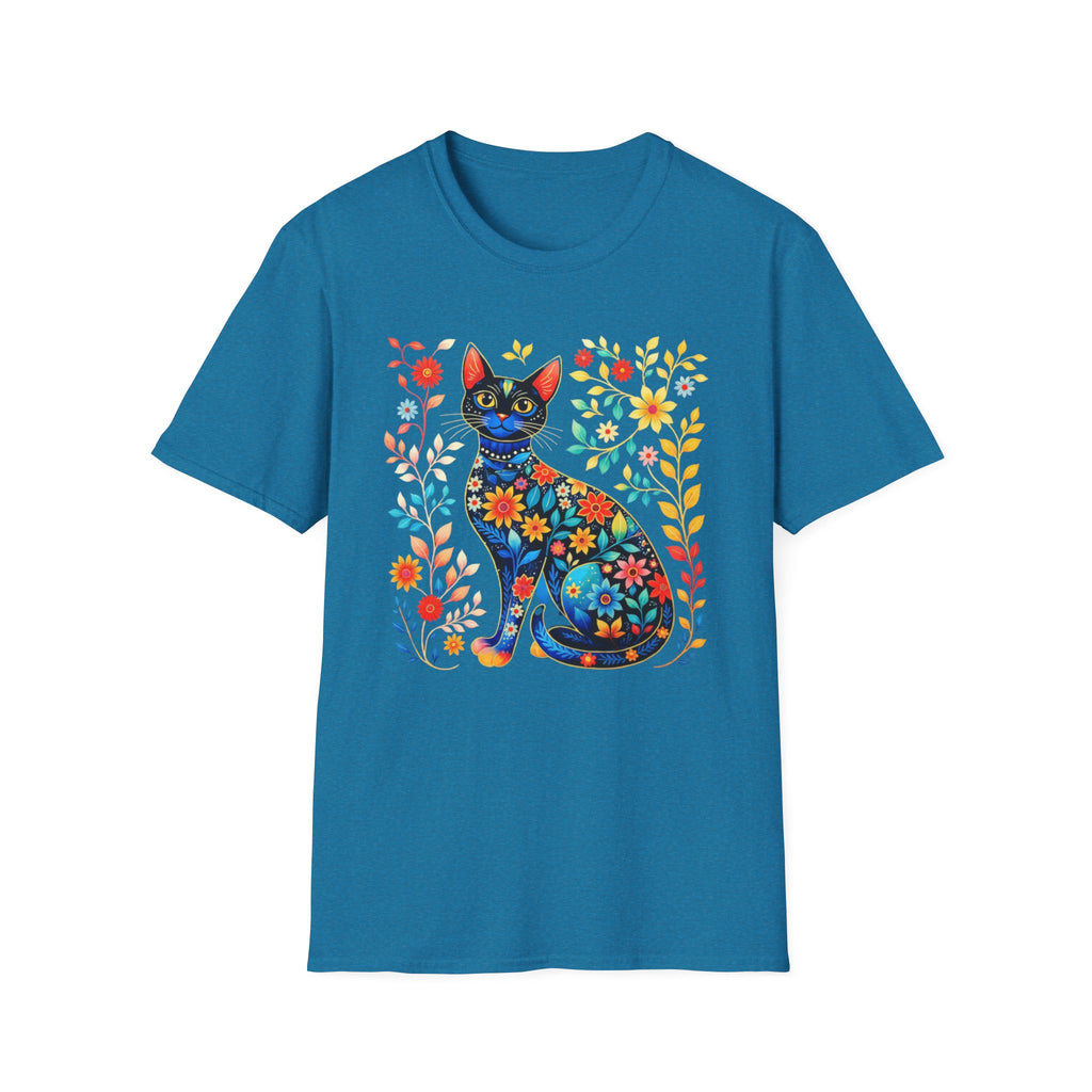 Floral Folk Art Cat T-Shirt — Colorful Boho Cat Tee