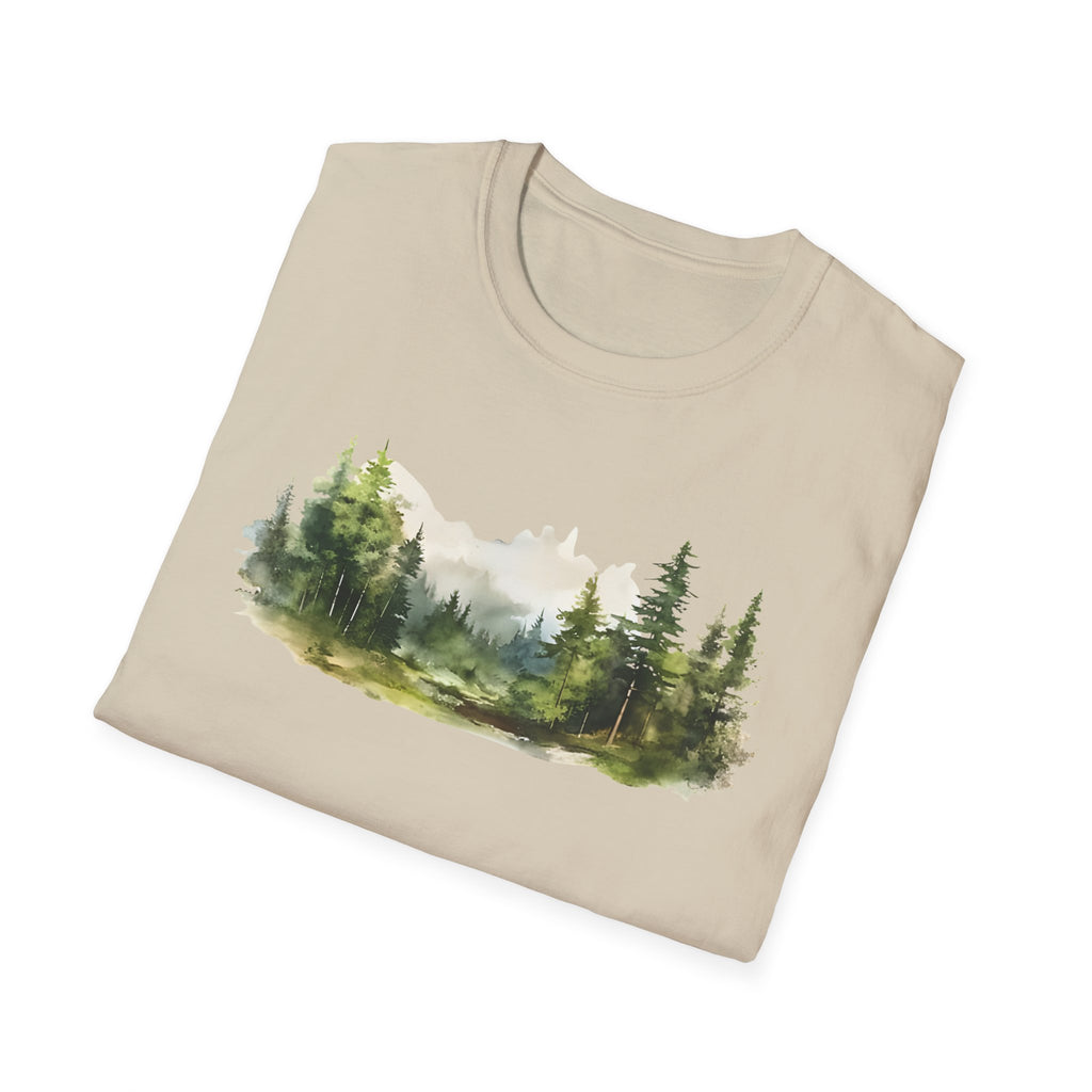 Nature Watercolor Forest T-Shirt — Mountain Pines Scenic Tee