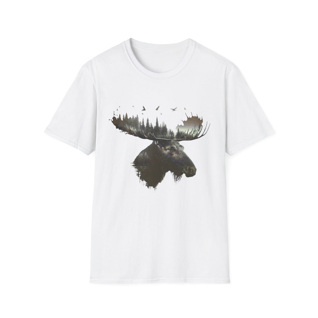 Moose Silhouette T-Shirt — Forest Double-Exposure Wildlife Tee