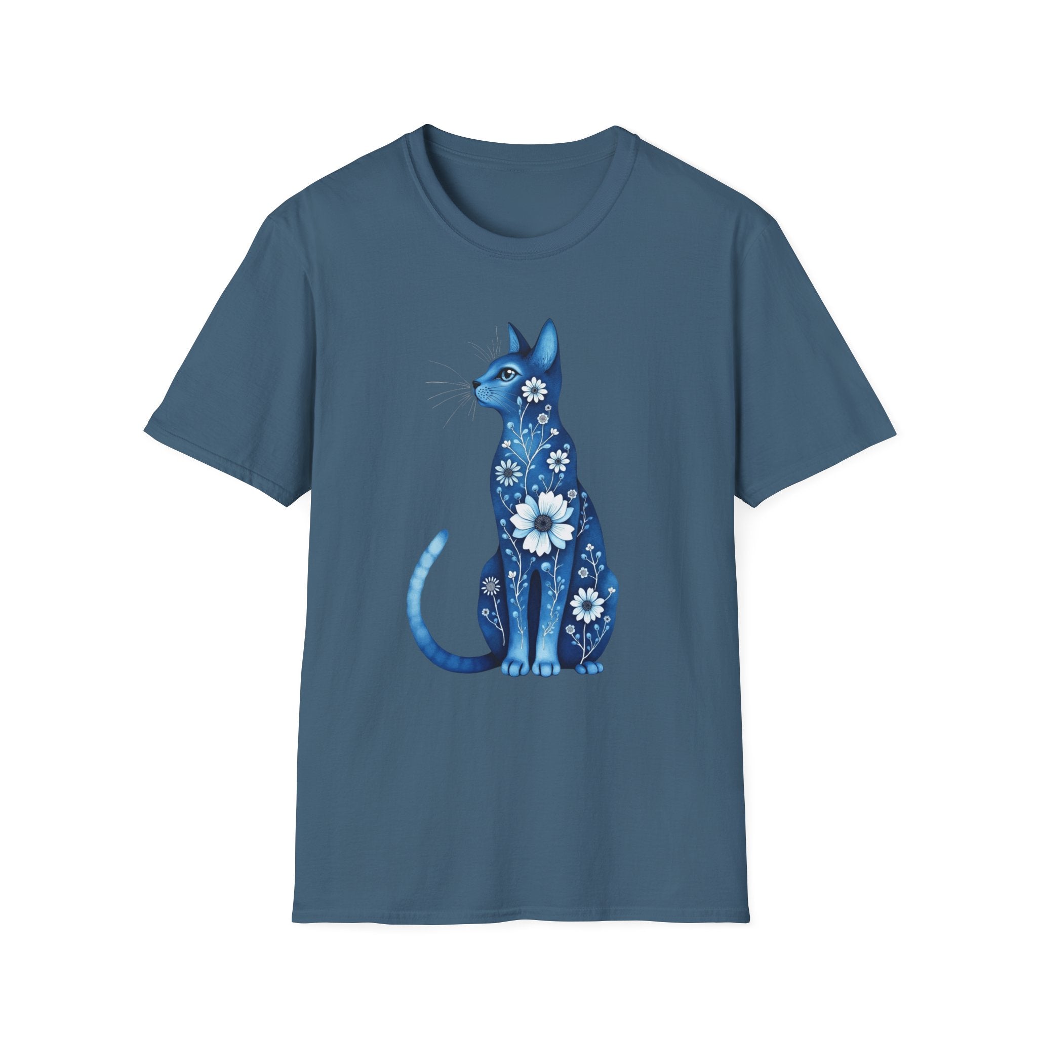 Floral Blue Cat T-Shirt
