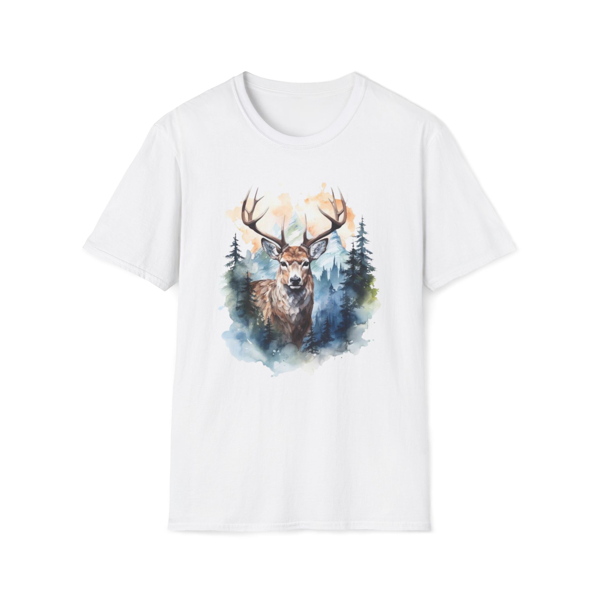 Deer Forest Watercolor T-Shirt — Majestic Stag Woodland Graphic Tee