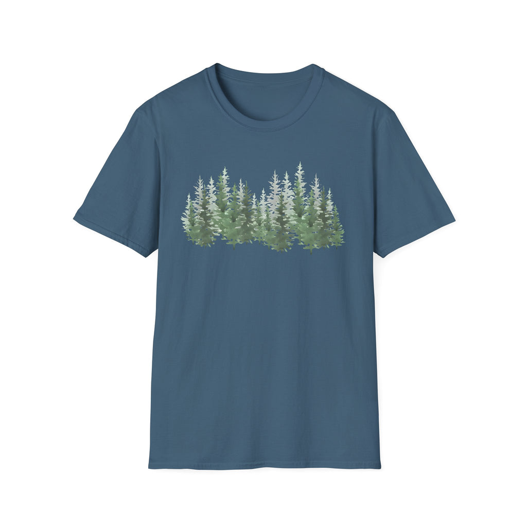 Forest Line T-Shirt — Minimal Evergreen Tree Graphic Tee