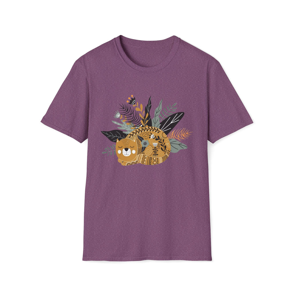 Cat Floral Tee — Cozy Patterned Cat with Botanical Leaves T-Shirt