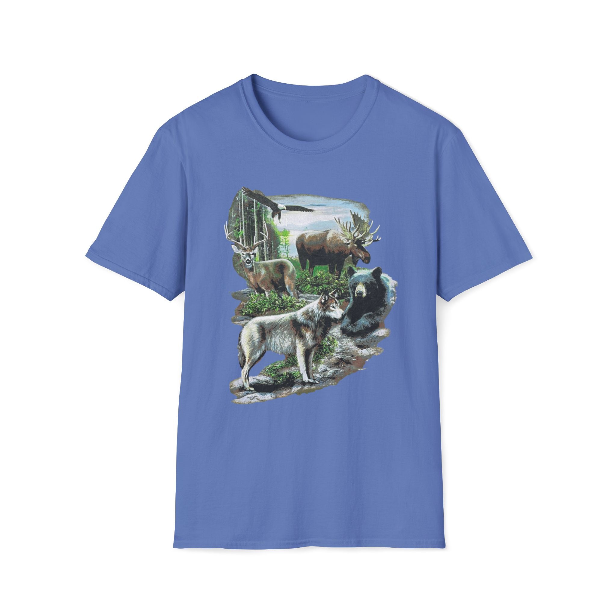Wildlife Scene T-Shirt — Moose, Wolf & Bear Nature Graphic Tee