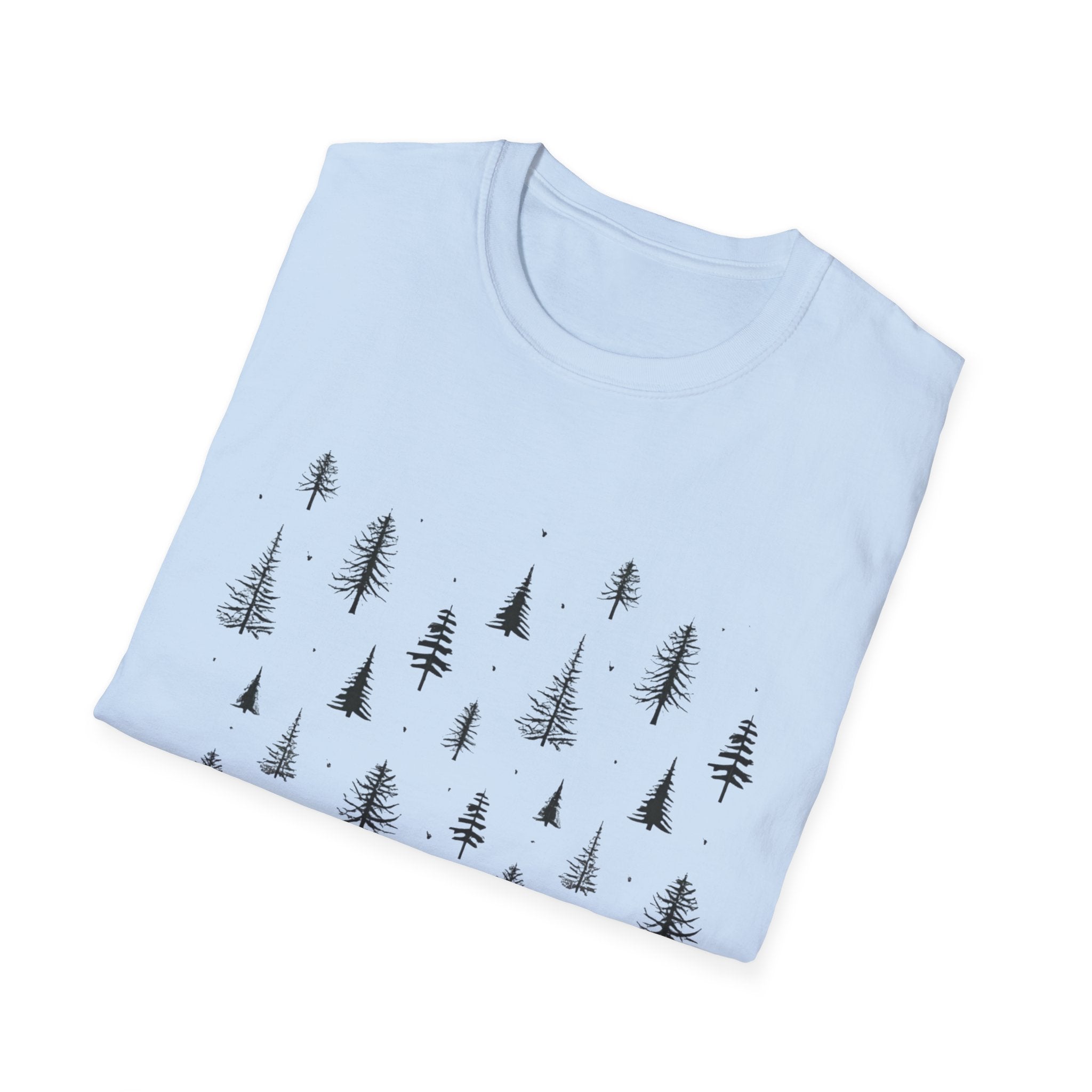 Pine Grove Minimalist Tee — Hand-Drawn Forest Trees T-Shirt