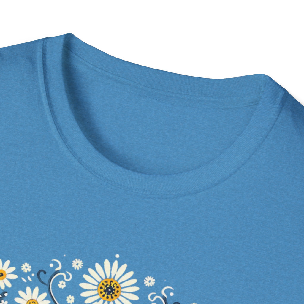 Cat Floral T-Shirt — Folk Art Kitty with Daisies