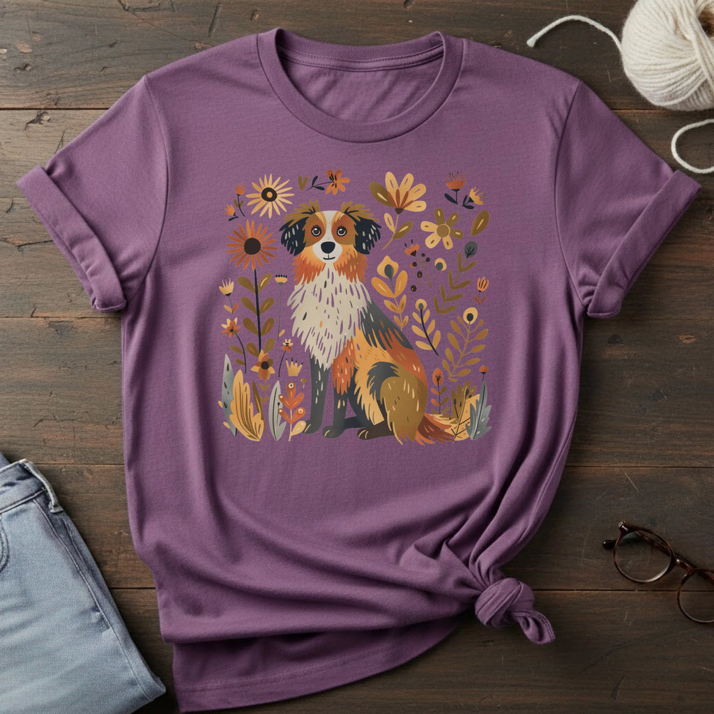 Collie Floral T-Shirt — Whimsical Dog Art Tee for Pet Lovers