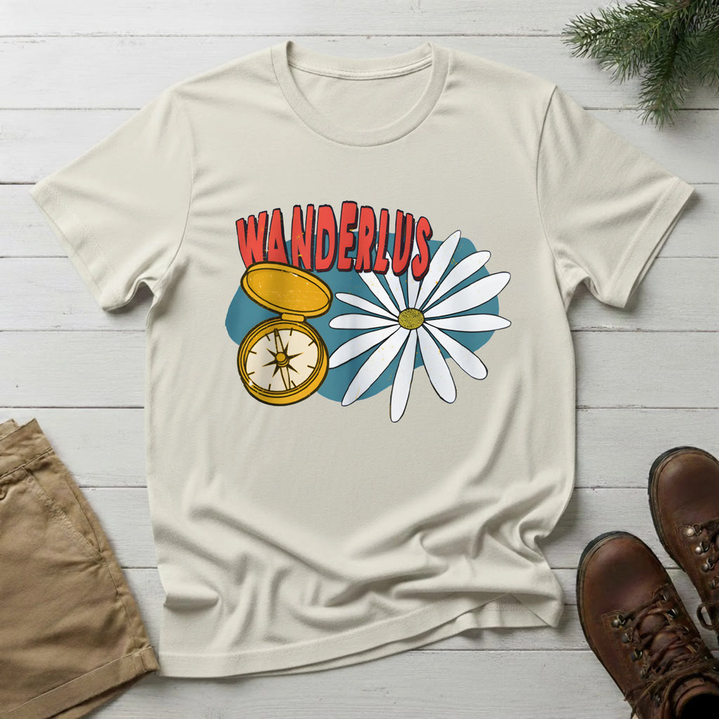 Wanderlust Compass & Daisy T-Shirt – Vintage Travel Graphic Tee