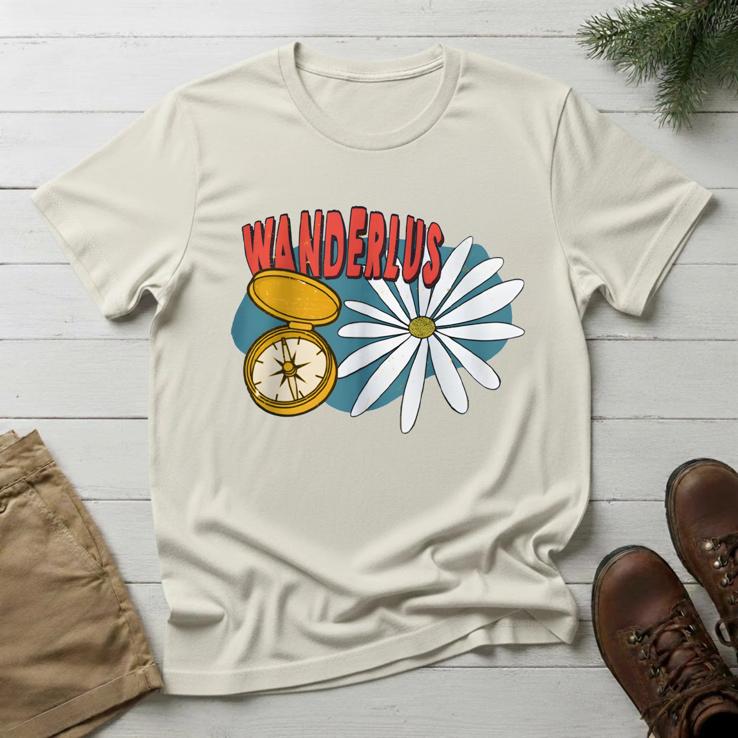 Wanderlust Compass & Daisy T-Shirt – Vintage Travel Graphic Tee