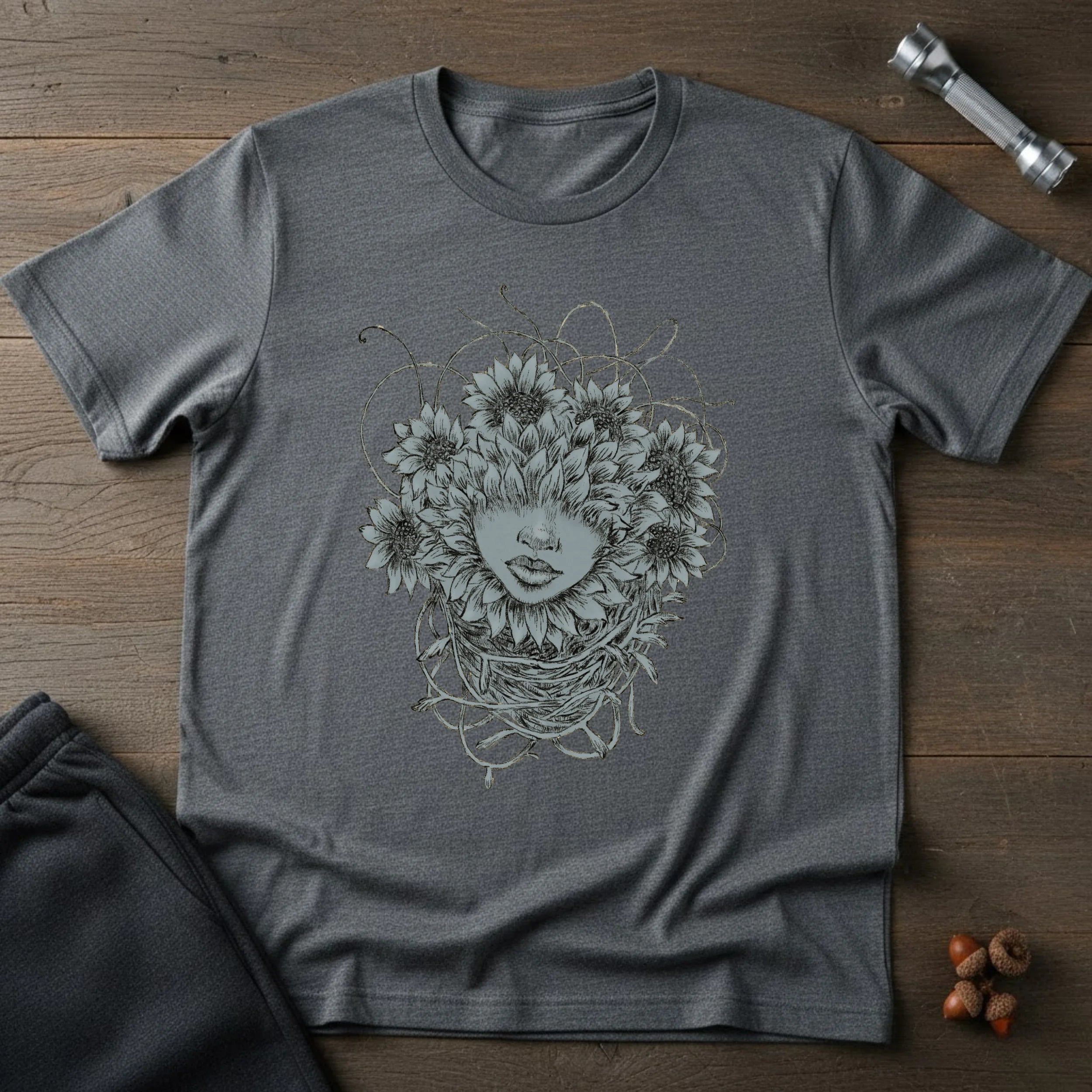 Floral Face Art T-Shirt — Botanical Woman Graphic Tee