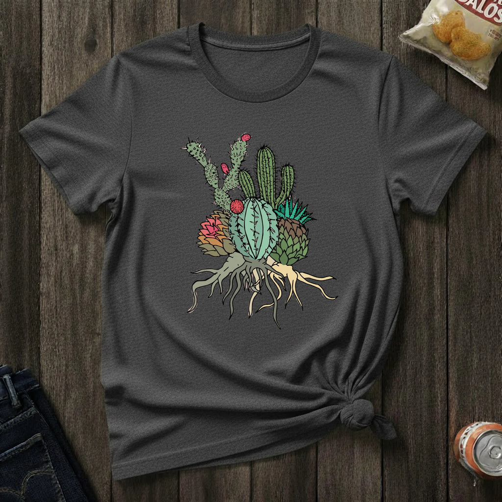 Cactus Cluster T‑Shirt — Botanical Succulent Illustration Tee