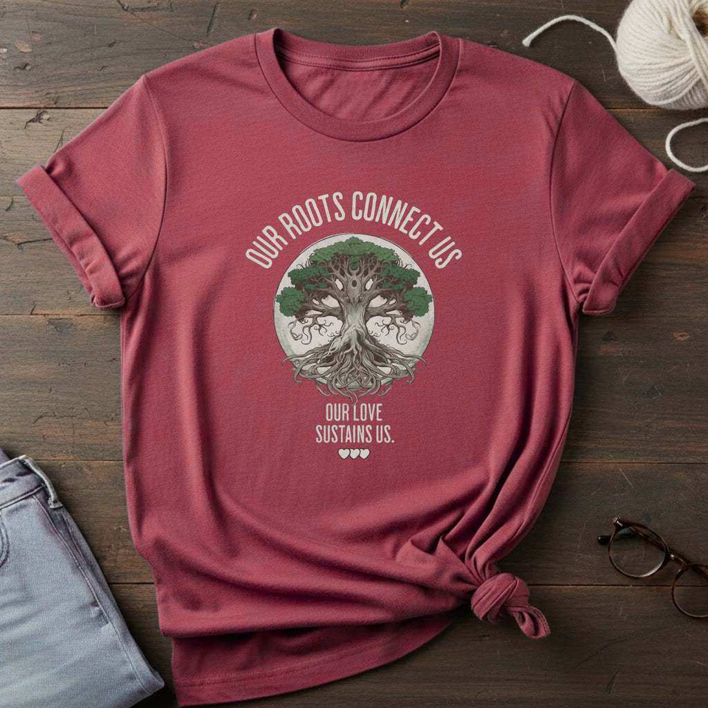 Tree of Life T-Shirt — "Our Roots Connect Us, Our Love Sustains Us" Eco Nature Tee