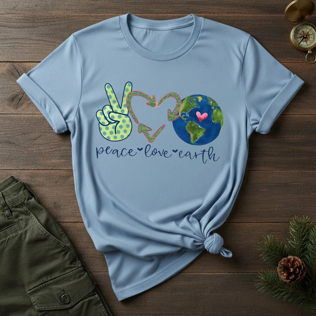 Peace Love Earth T-Shirt – 'Peace • Love • Earth' Graphic Tee for Eco-Friendly & Earth Day Fans