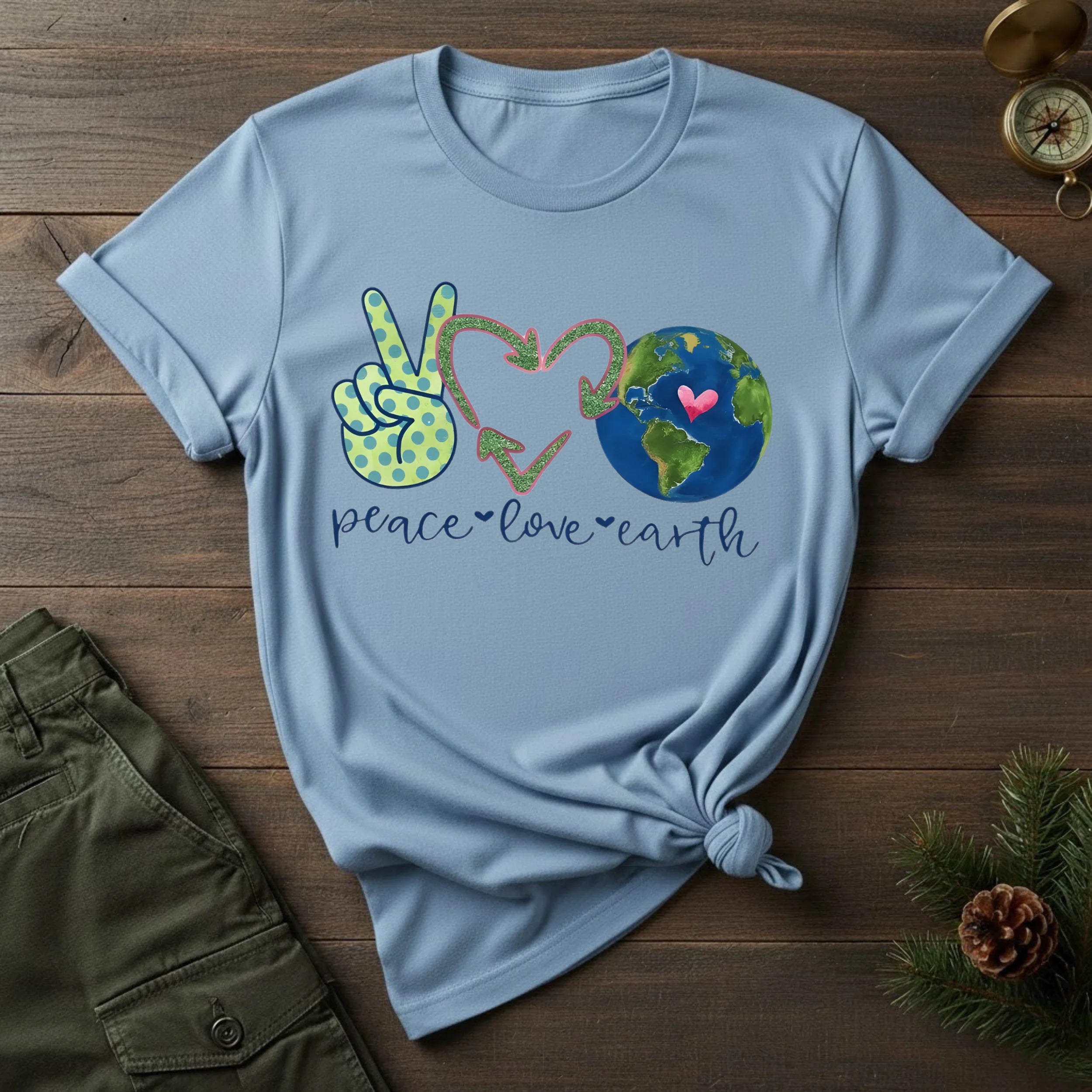 Peace Love Earth T-Shirt – 'Peace • Love • Earth' Graphic Tee for Eco-Friendly & Earth Day Fans