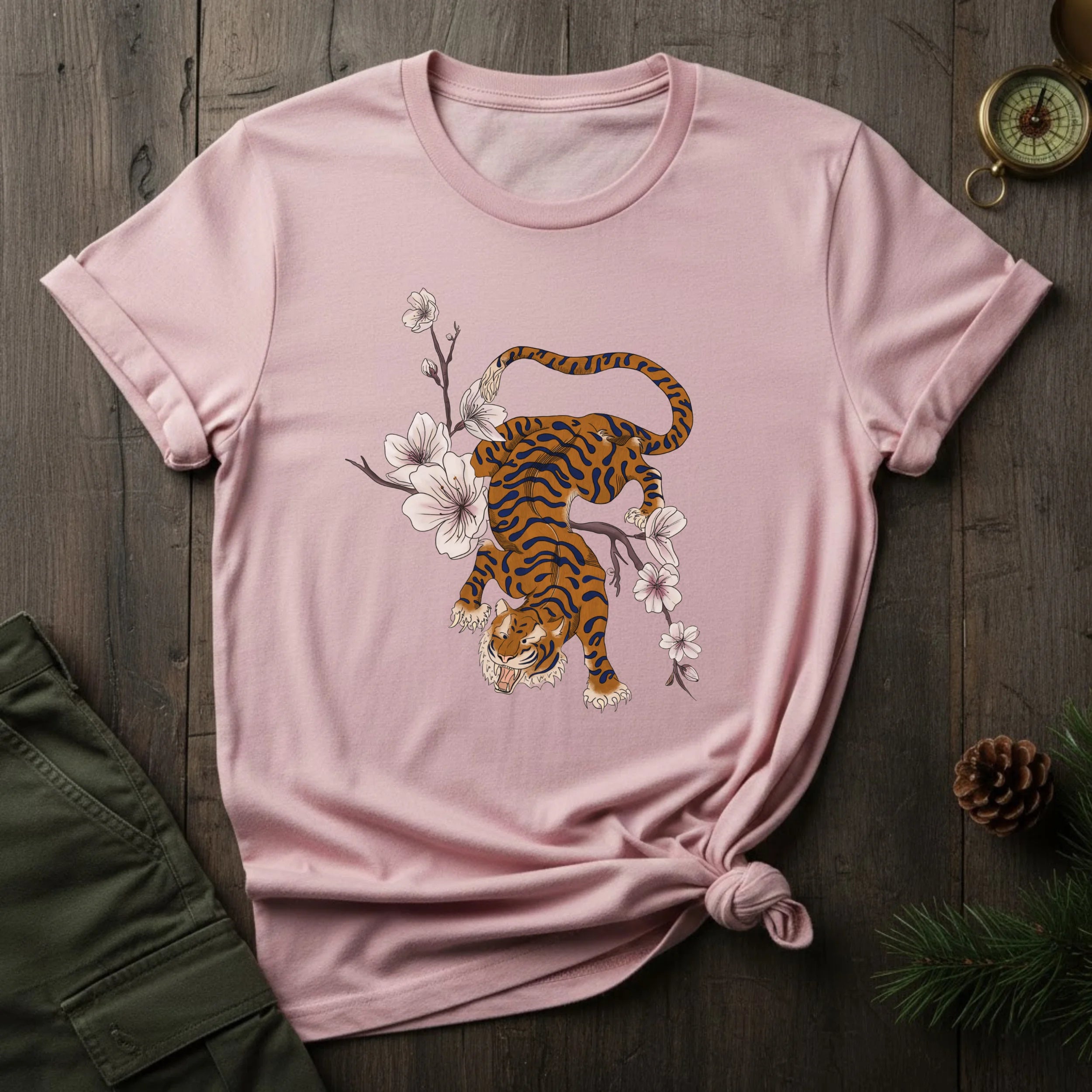 Tiger & Cherry Blossom Graphic T‑Shirt — Vintage Japanese Style Tee