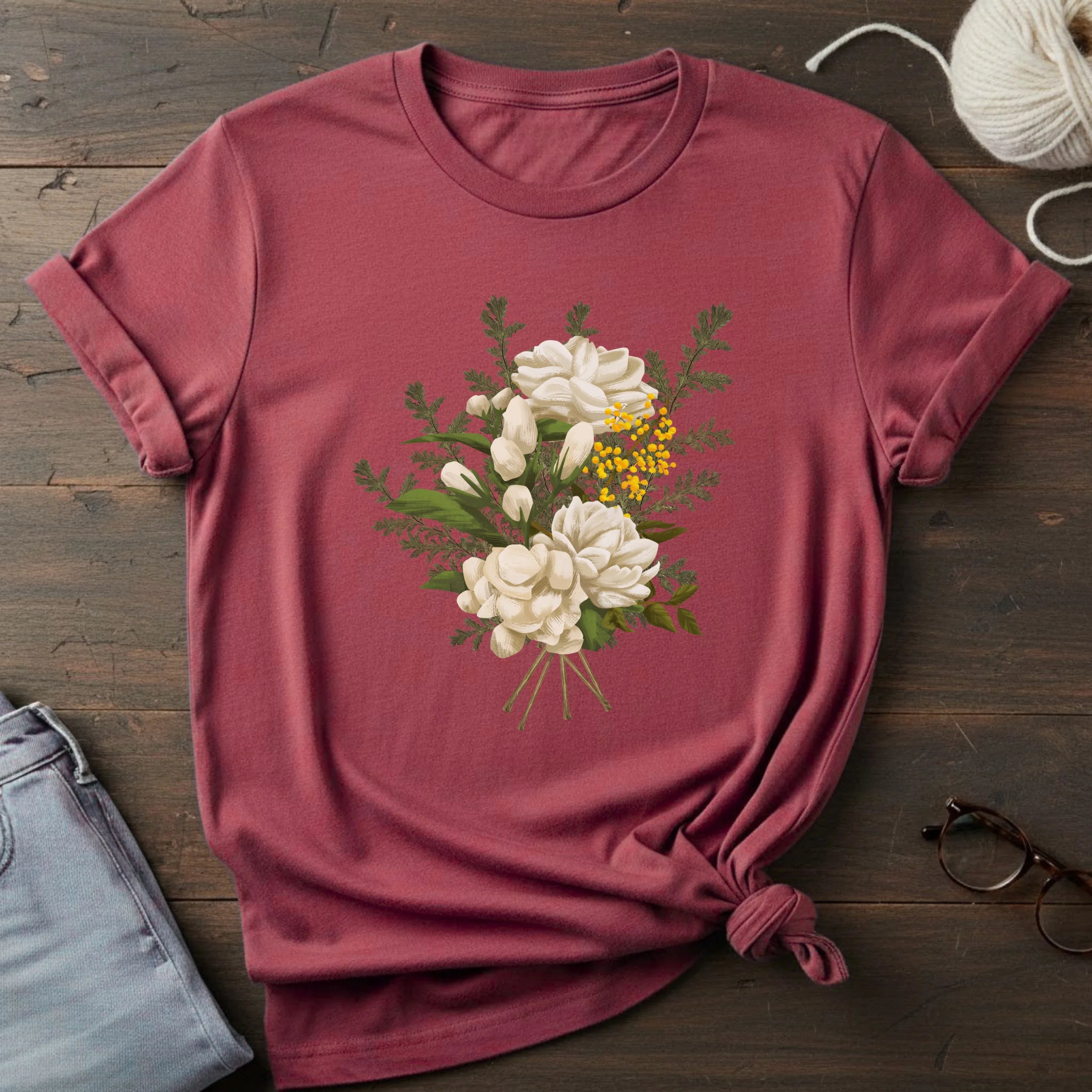 Floral Bouquet T-Shirt — Vintage White Garden Flowers Tee