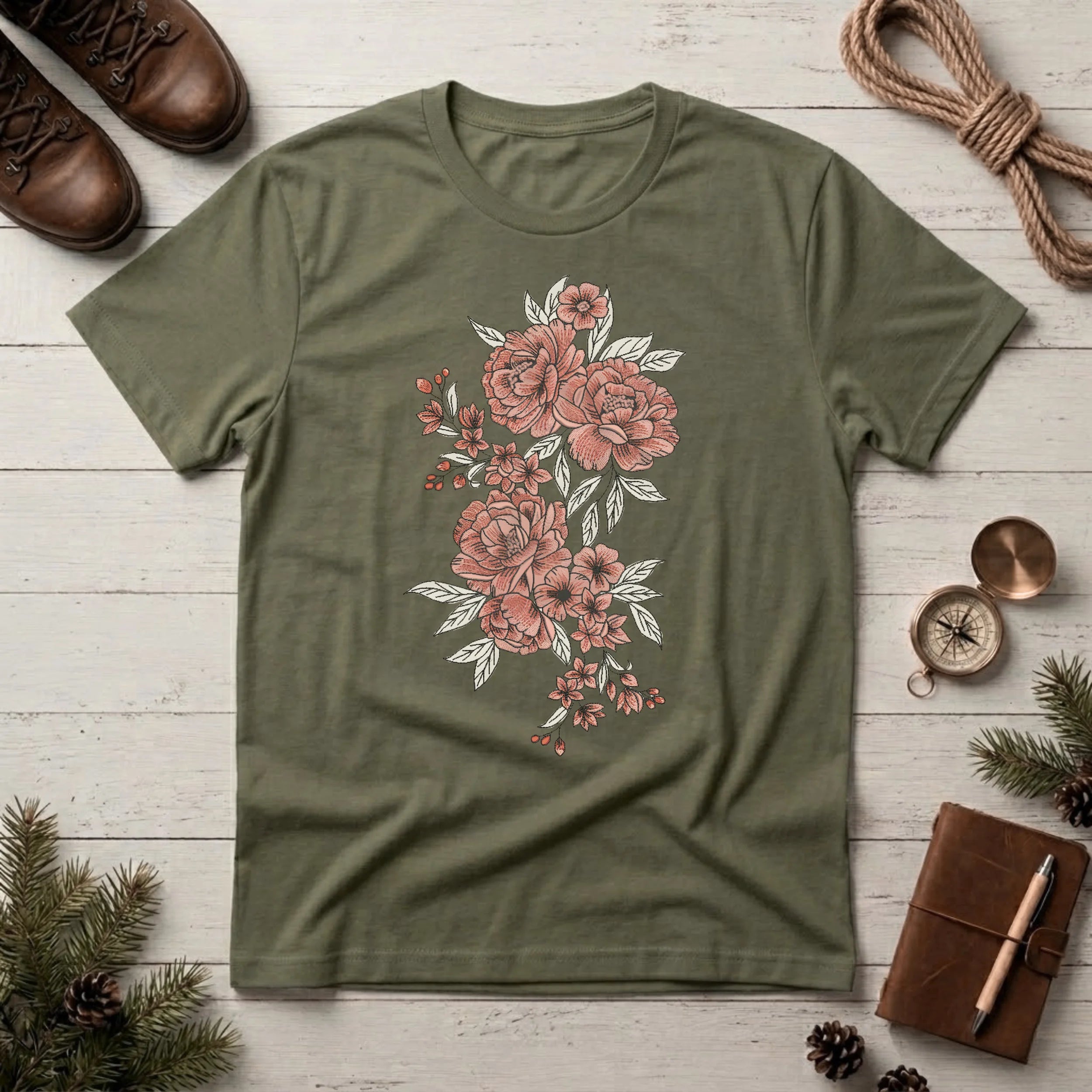 Floral Rose Bouquet T-Shirt — Vintage Botanical Graphic Tee