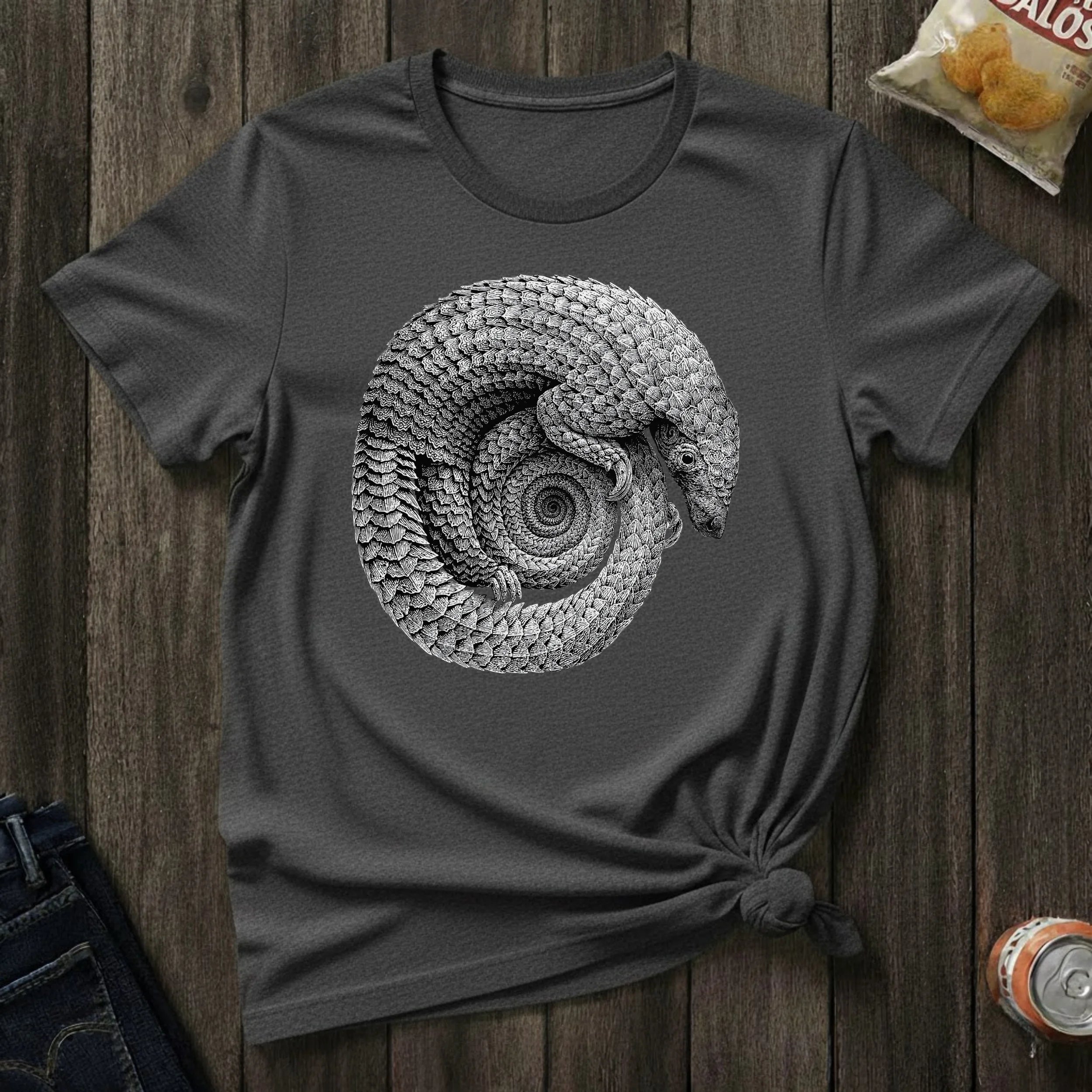 Armadillo Spiral Graphic T-Shirt — Vintage Nature Illustration Tee