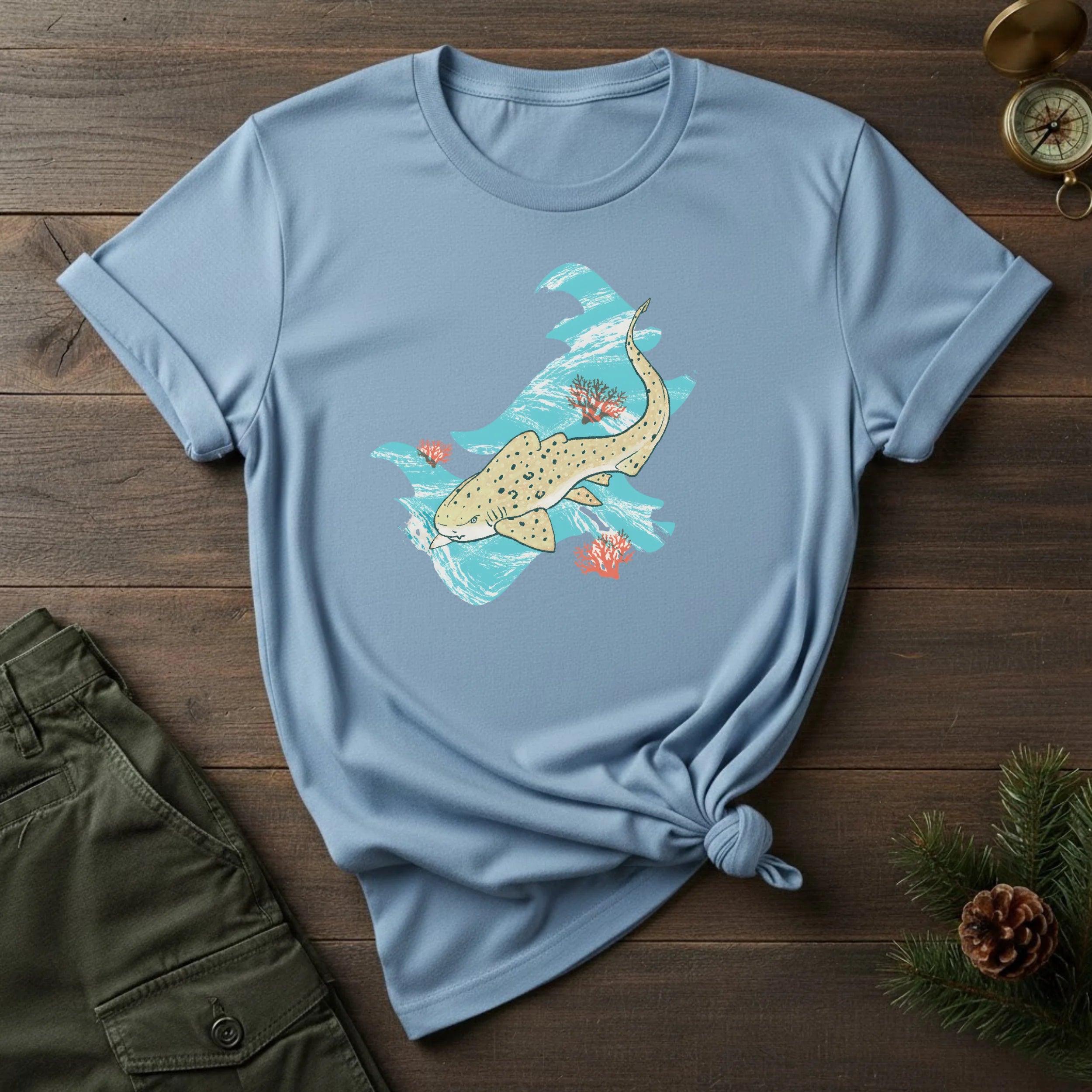 Leopard Shark Surf T-Shirt — Vintage Ocean Wave Tee