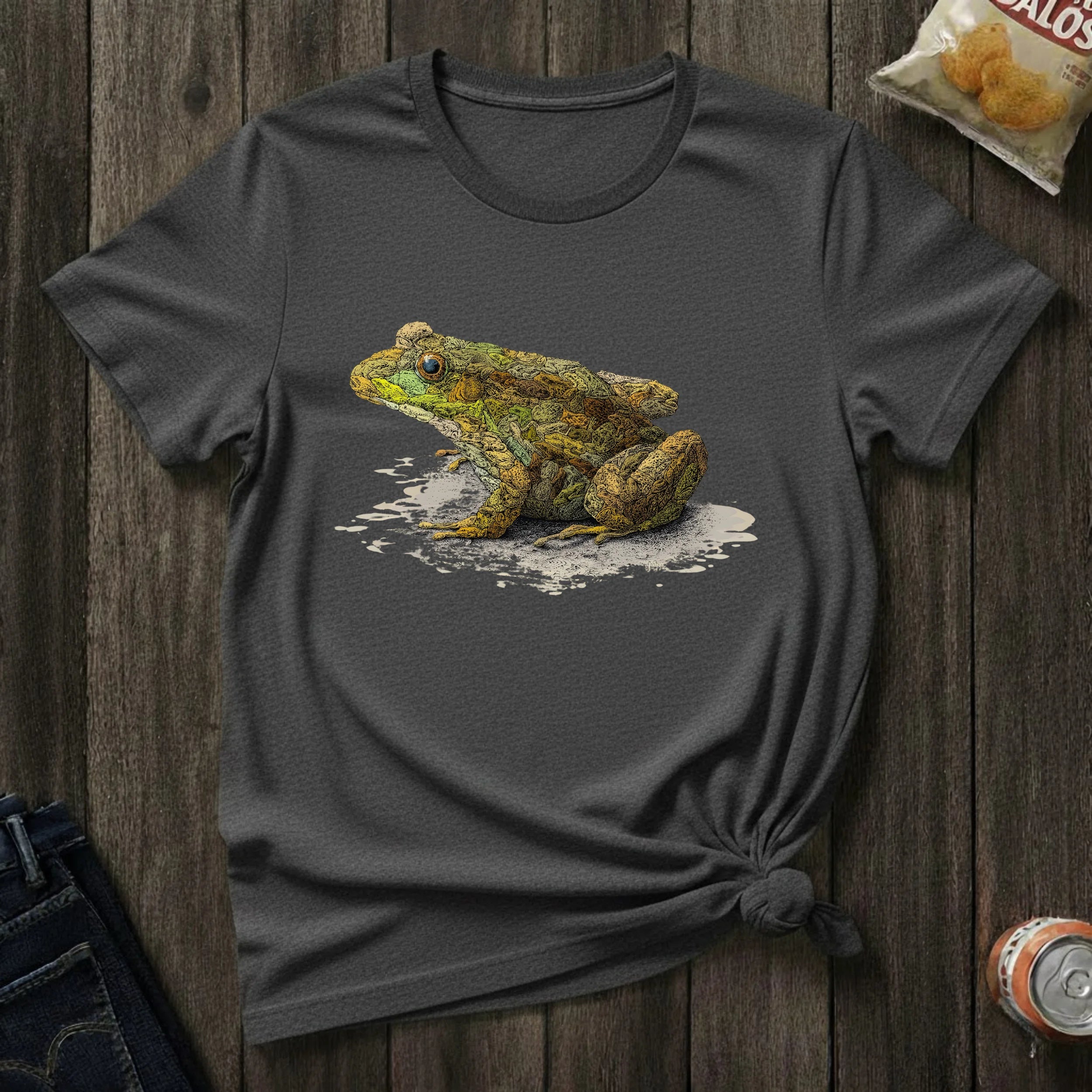 Frog Art T-Shirt — Realistic Green Frog Illustration Tee