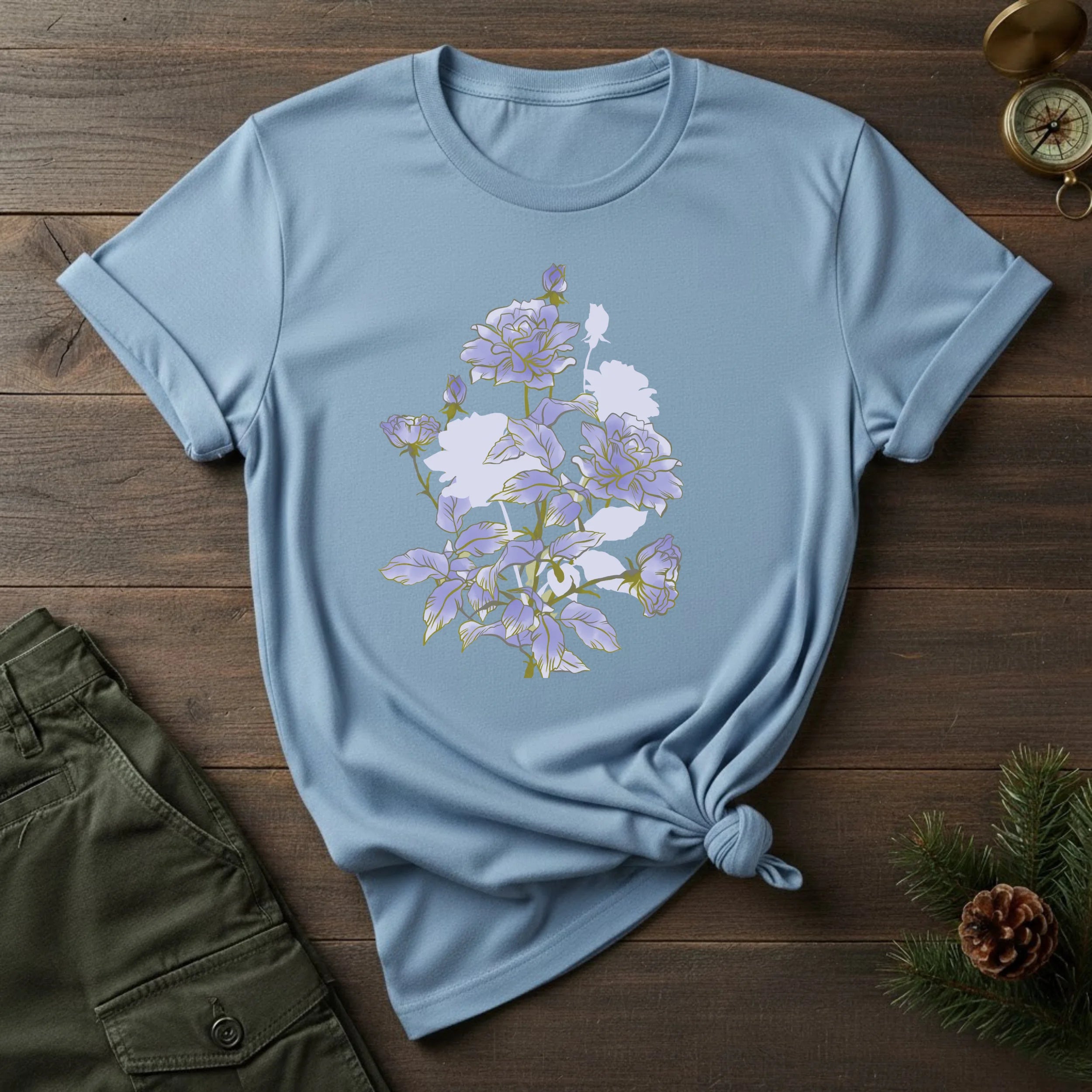 Floral Roses T-Shirt — Lavender Rose Garden Graphic Tee