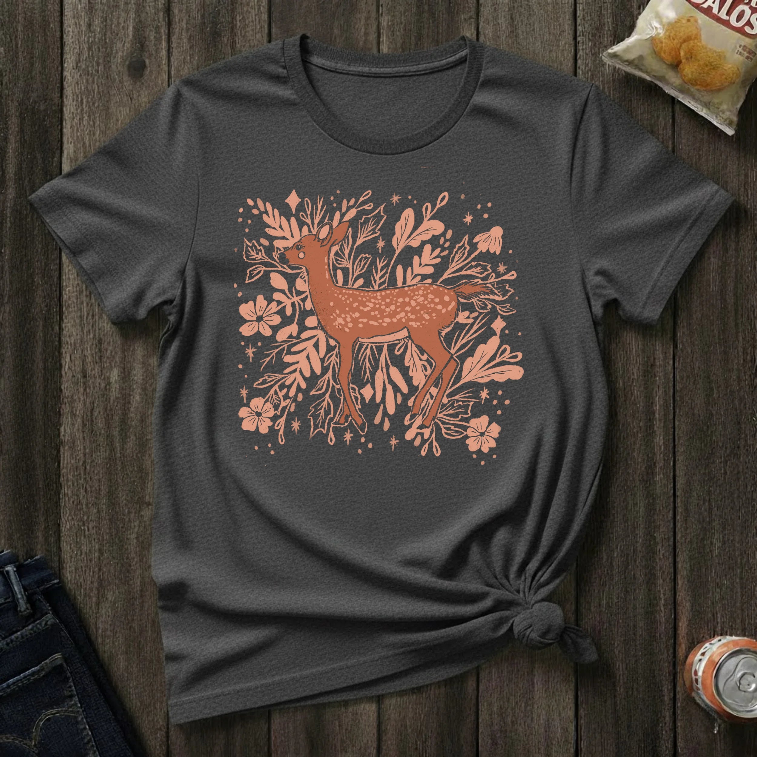 Floral Deer T‑Shirt — Rustic Botanical Deer Graphic Tee