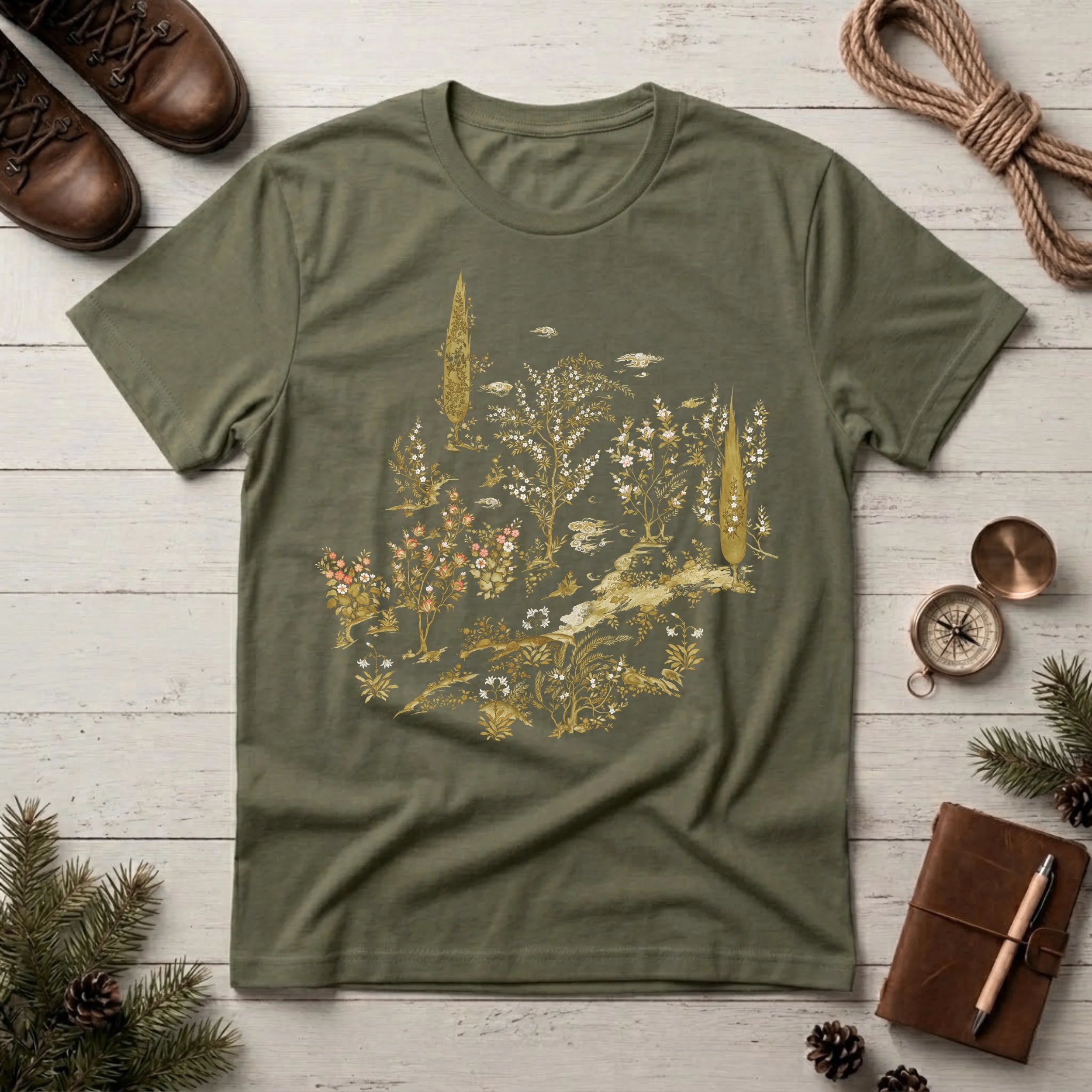 Floral Countryside T-Shirt — Vintage Botanical Garden Design