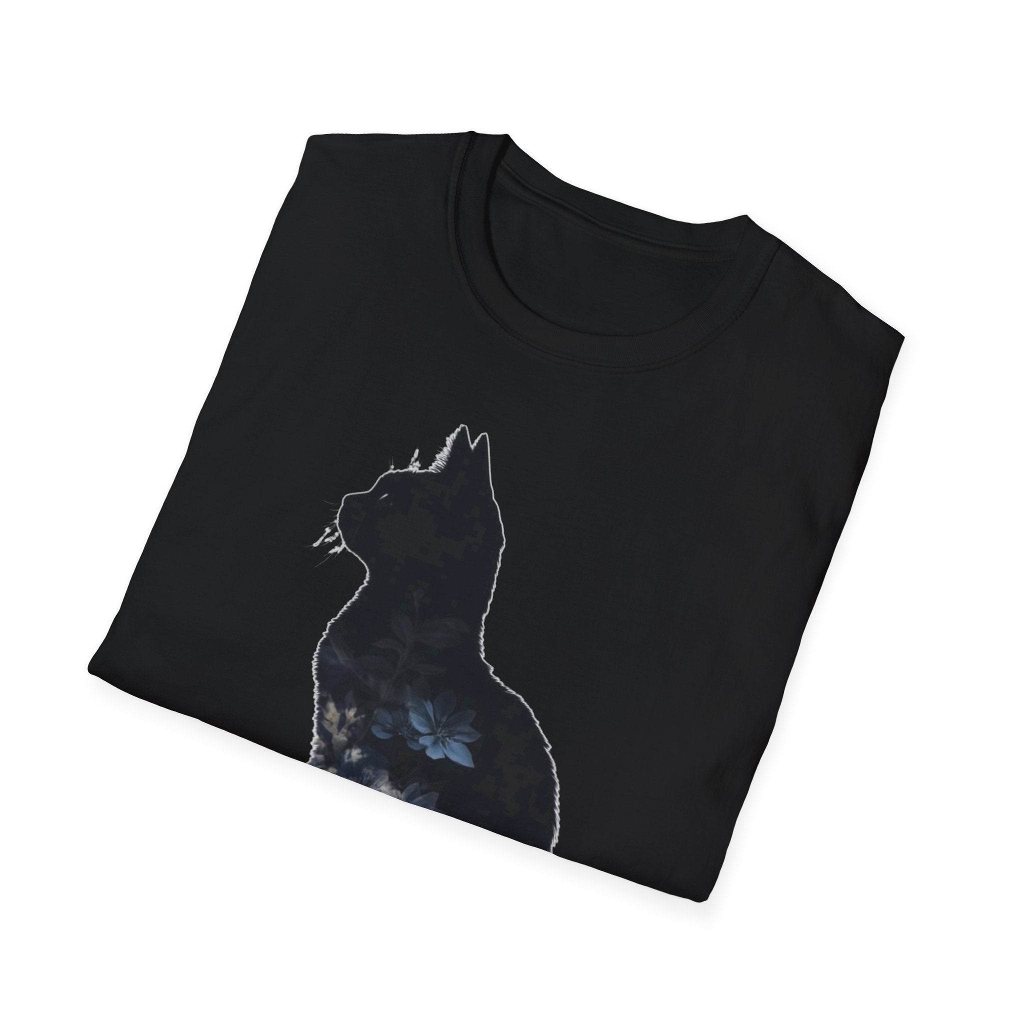 Galaxy Cat T-Shirt — Night Sky Silhouette Tee for Cat Lovers