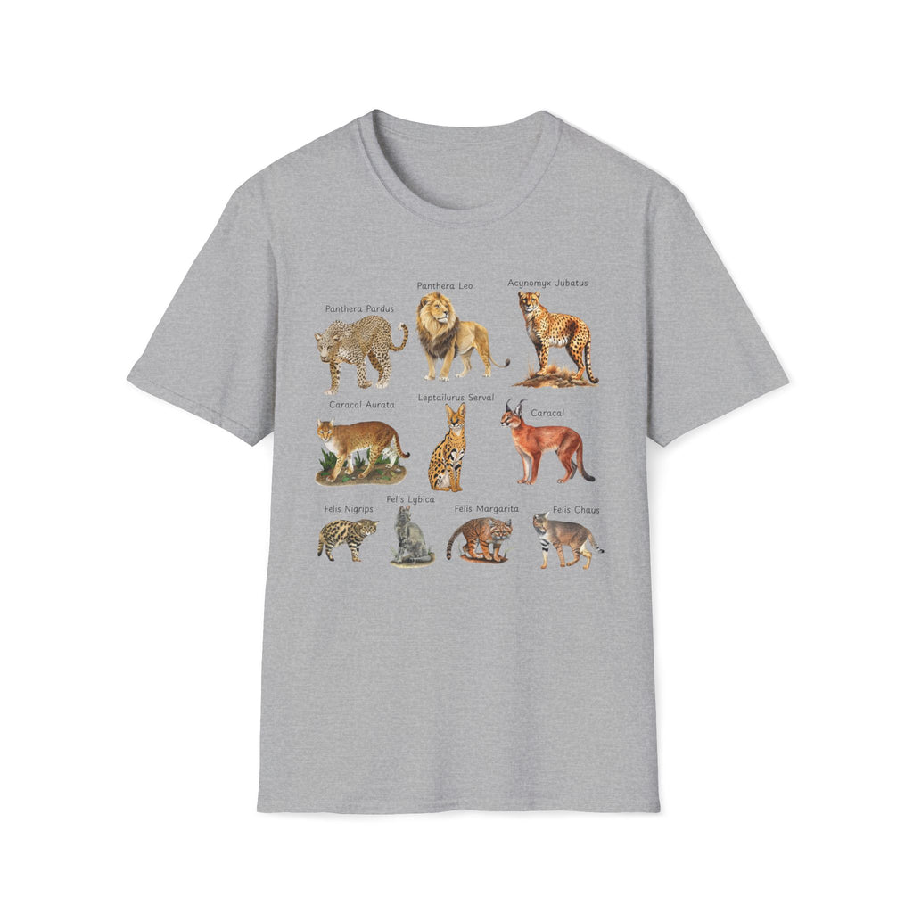 Big Cats Chart T-Shirt — Vintage Illustrated Wild Cat Identification Tee