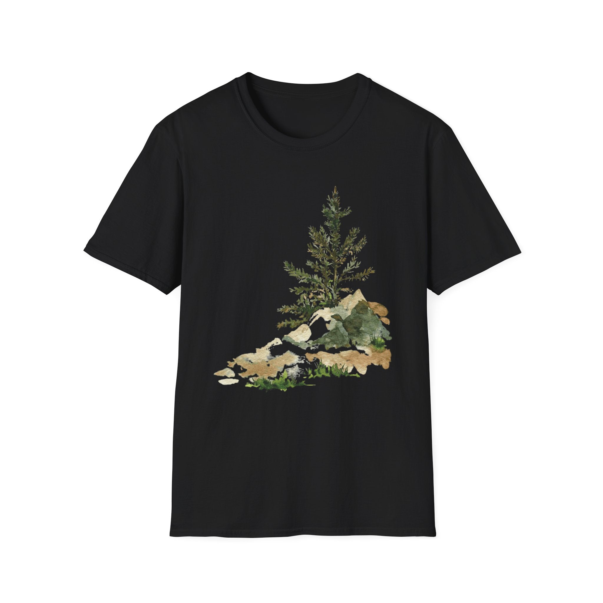 Nature Mountain T-Shirt — Watercolor Pine Tree Landscape