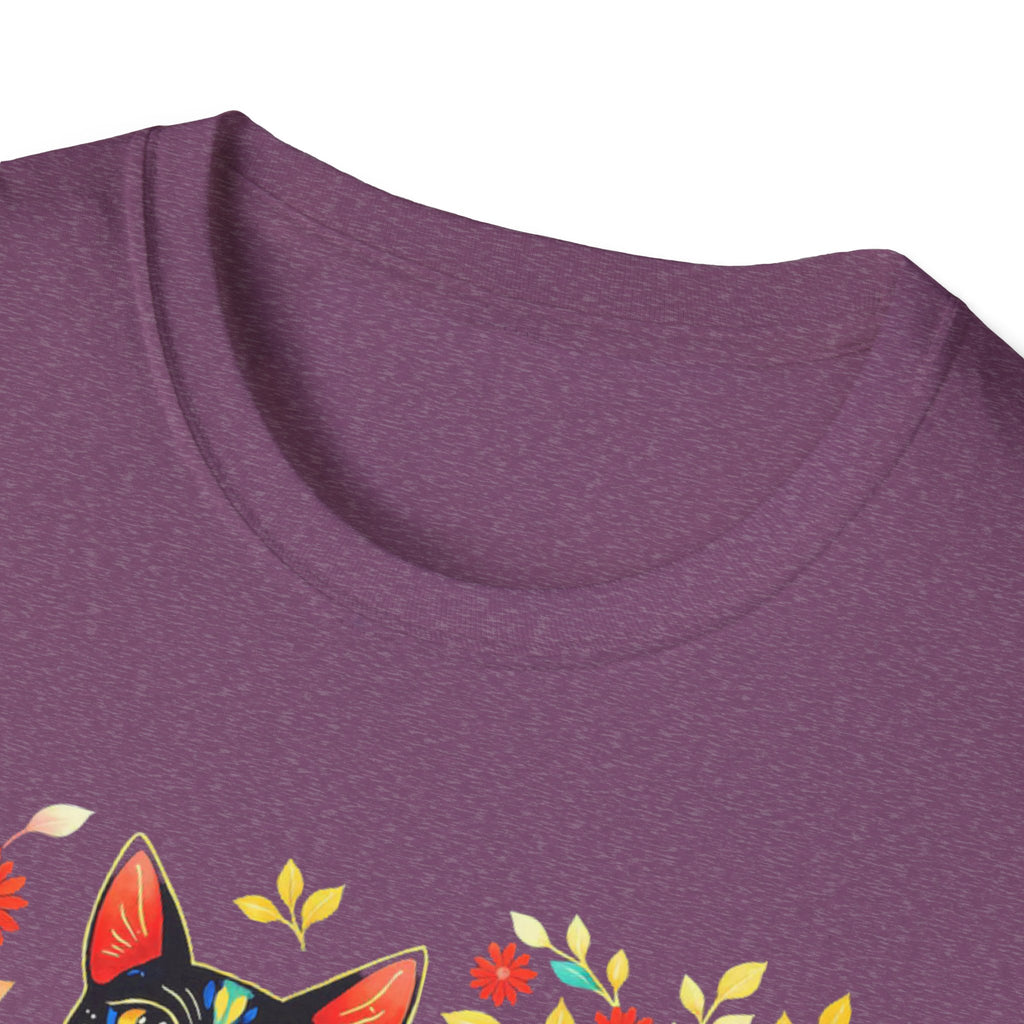 Floral Folk Art Cat T-Shirt — Colorful Boho Cat Tee