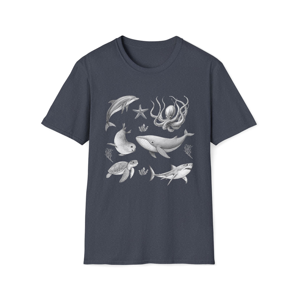 Ocean Wildlife T-Shirt — Monochrome Marine Life Design