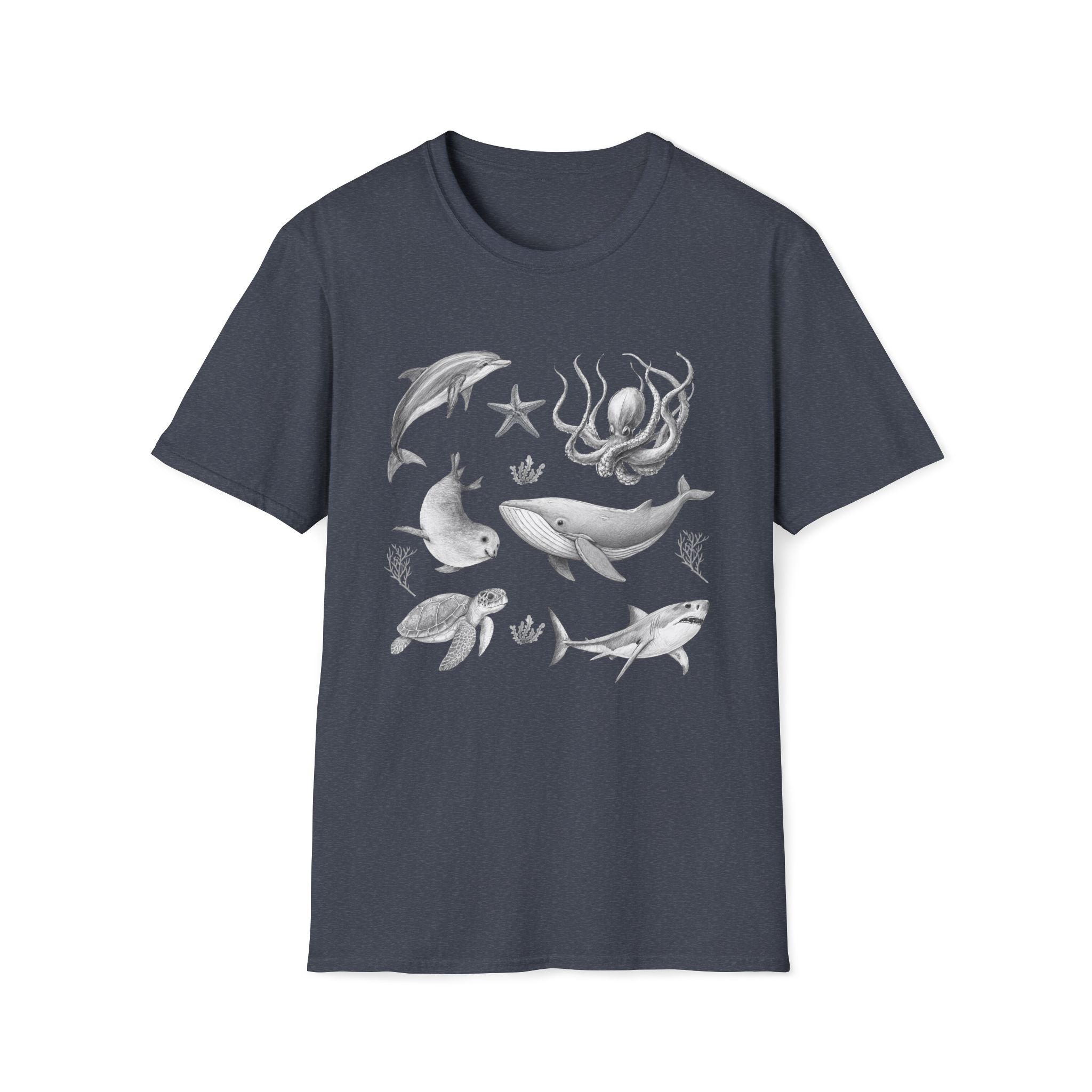 Ocean Wildlife T-Shirt — Monochrome Marine Life Design