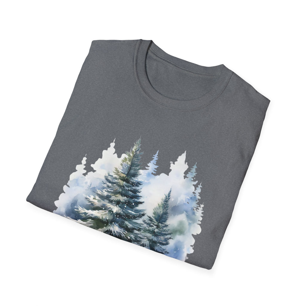 Winter Pine Trees T-Shirt — Watercolor Forest Holiday Tee