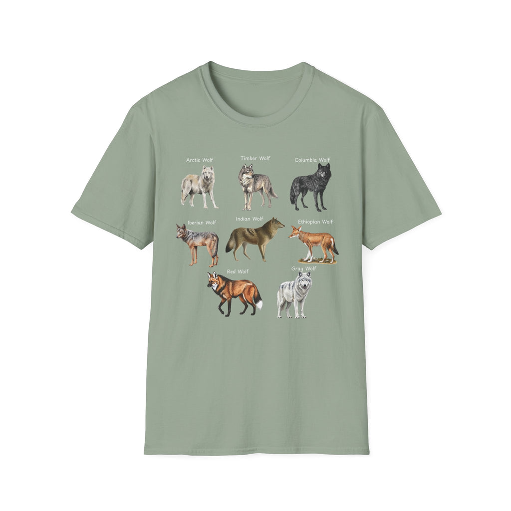 Wolf Species Chart T-Shirt — Illustrated Wolves Guide Tee