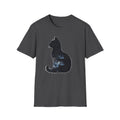 Galaxy Cat T-Shirt — Night Sky Silhouette Tee for Cat Lovers