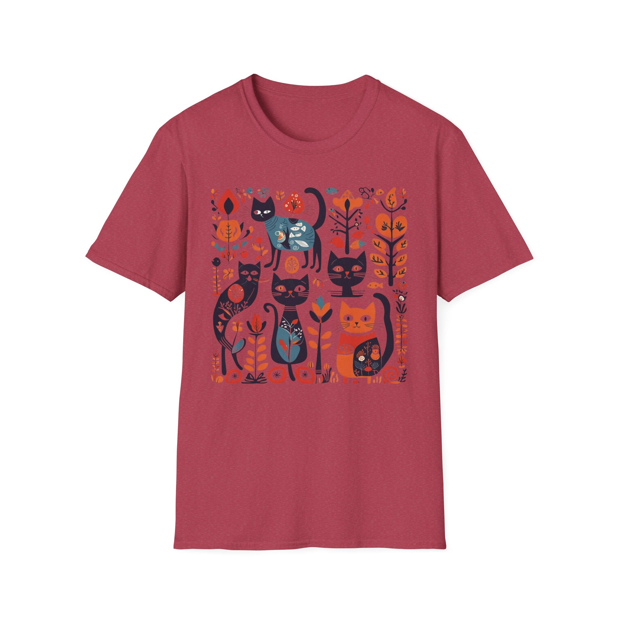 Cats & Flowers T-Shirt — Whimsical Folk Art Cat Graphic Tee