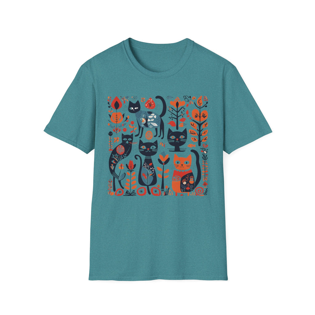 Cats & Flowers T-Shirt — Whimsical Folk Art Cat Graphic Tee