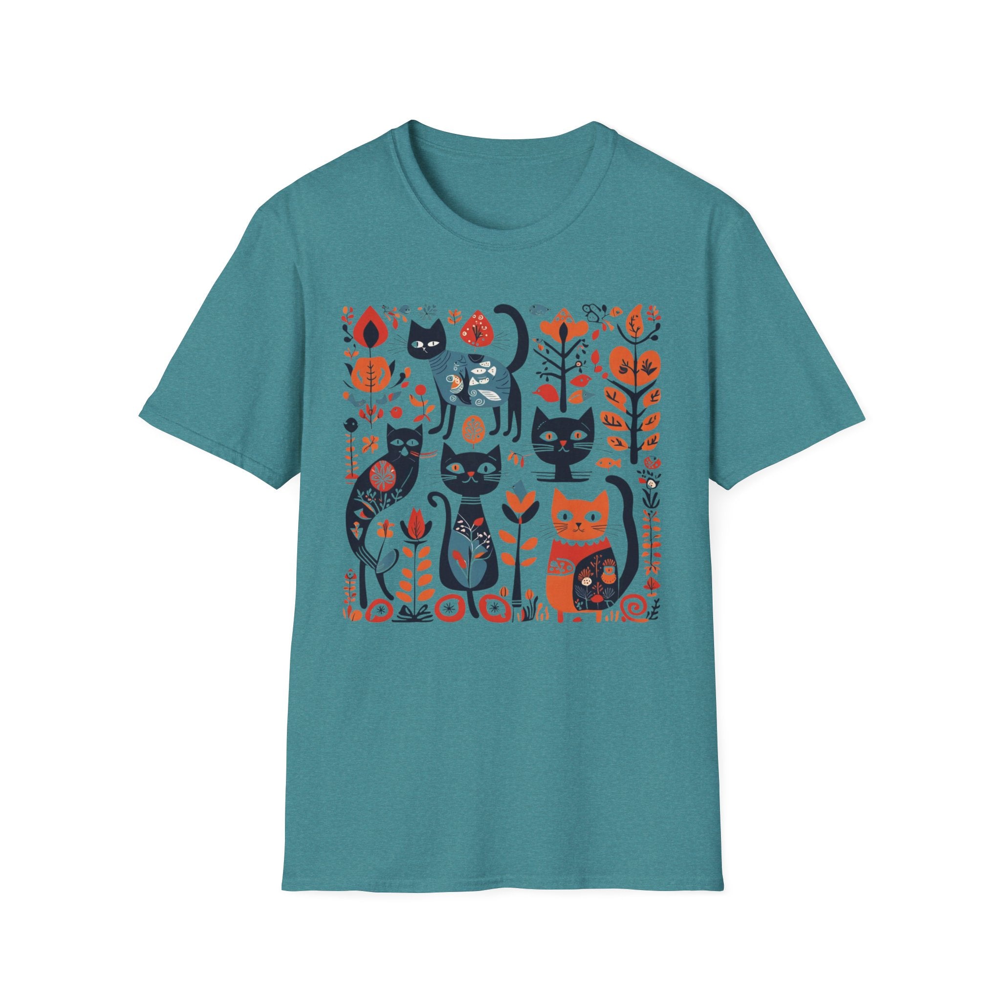 Cats & Flowers T-Shirt — Whimsical Folk Art Cat Graphic Tee