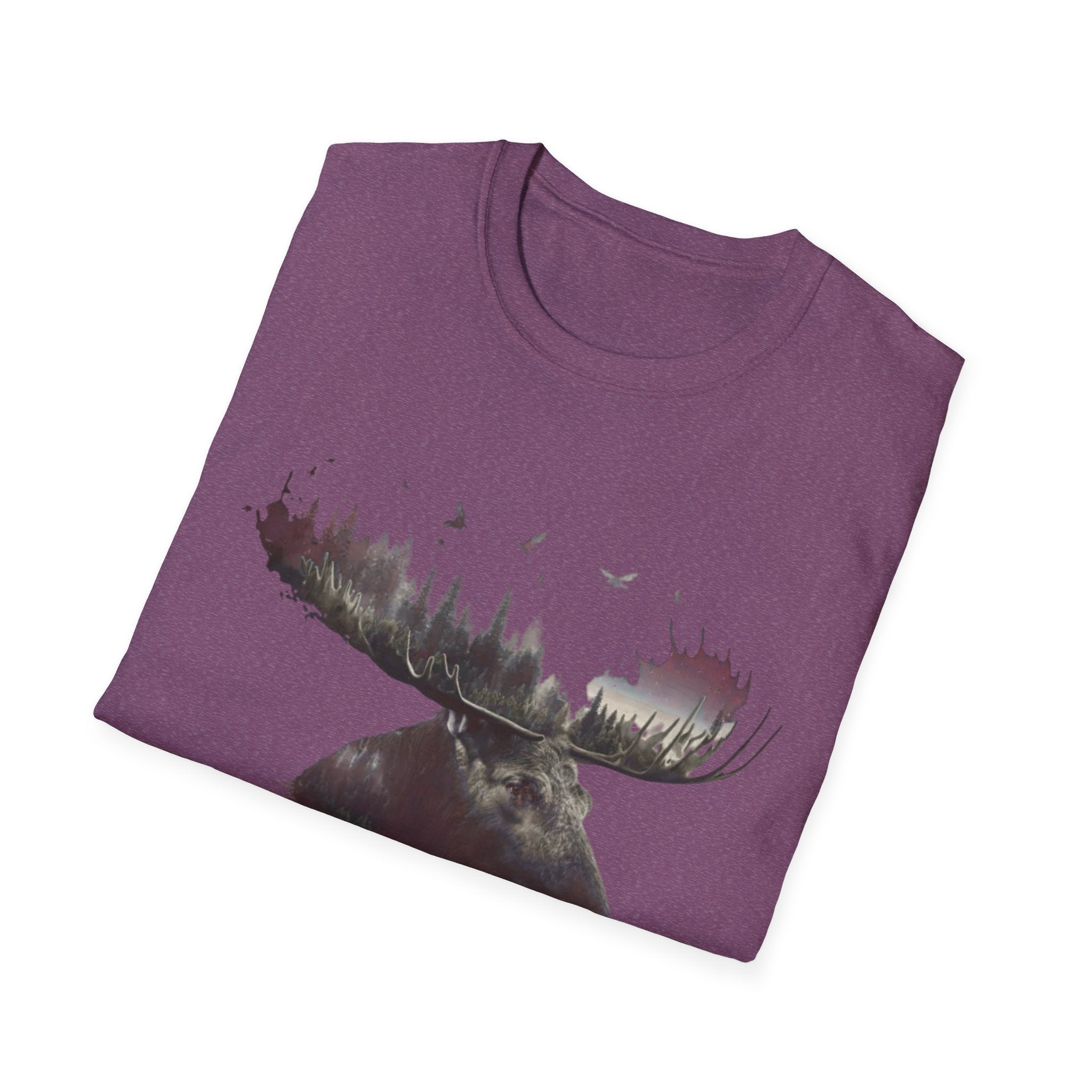Moose Silhouette T-Shirt — Forest Double-Exposure Wildlife Tee