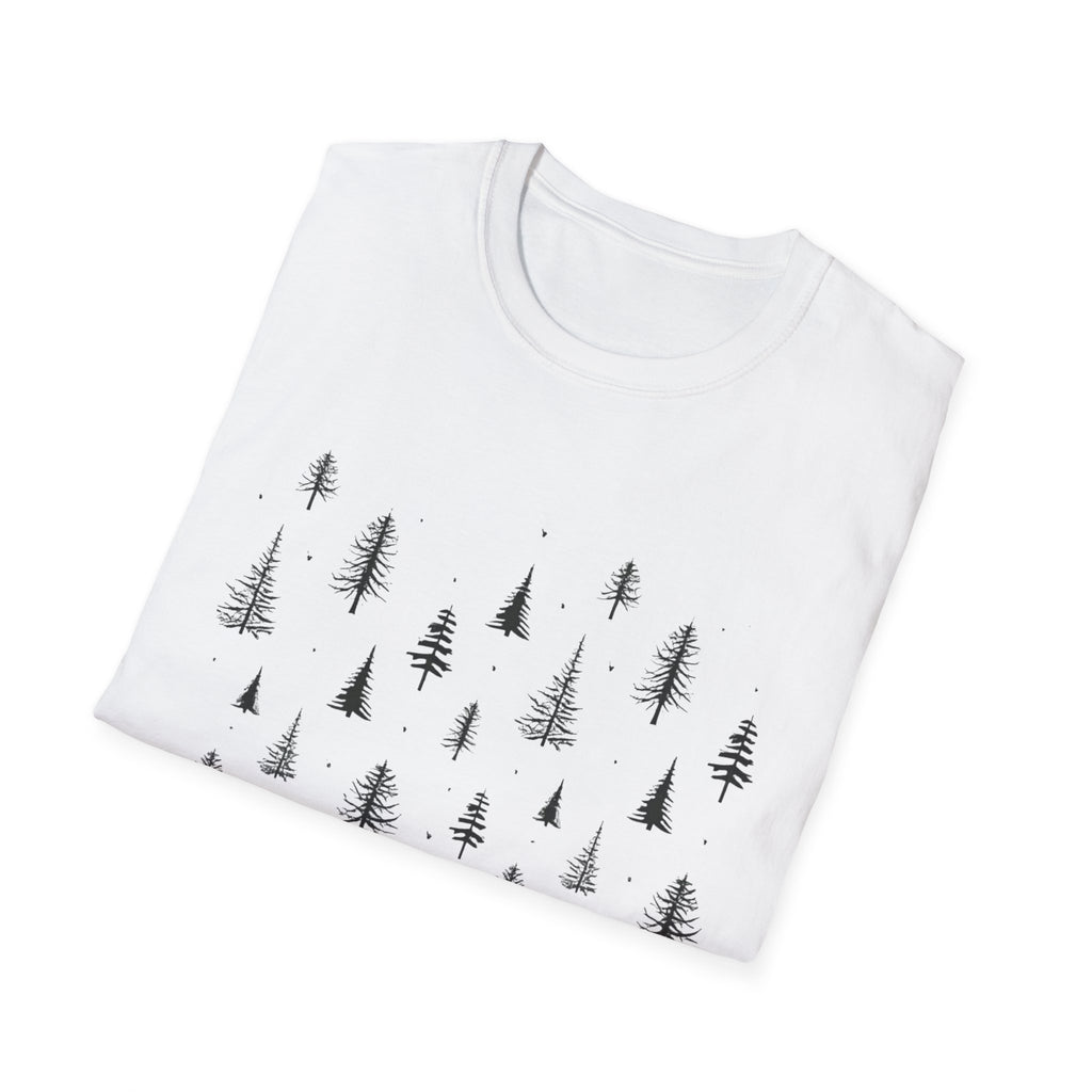 Pine Grove Minimalist Tee — Hand-Drawn Forest Trees T-Shirt
