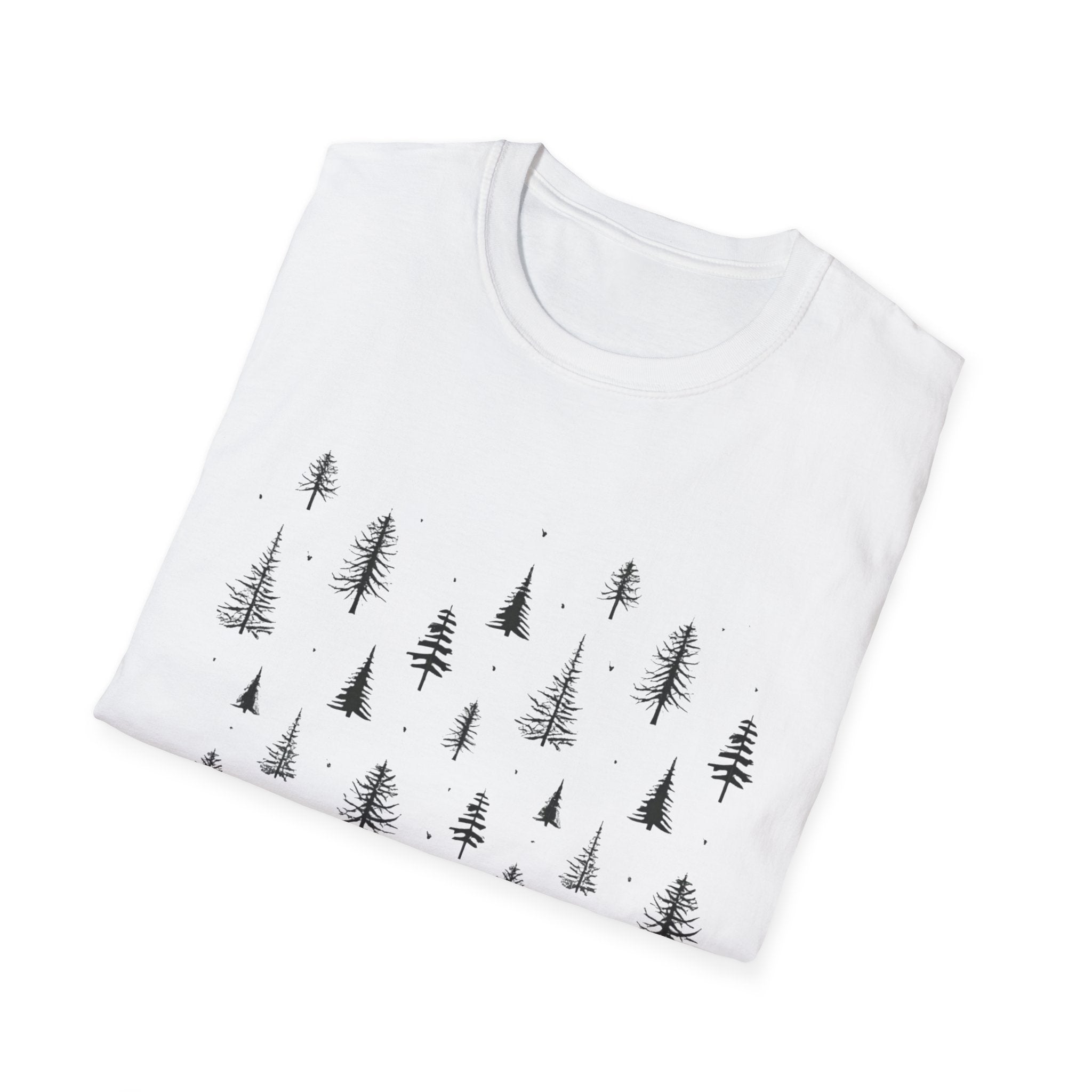 Pine Grove Minimalist Tee — Hand-Drawn Forest Trees T-Shirt