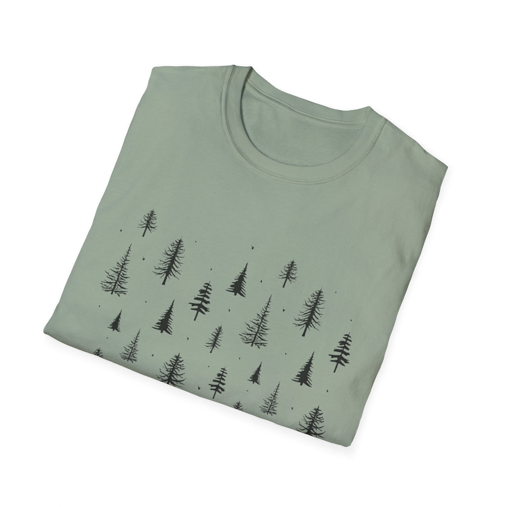 Pine Grove Minimalist Tee — Hand-Drawn Forest Trees T-Shirt