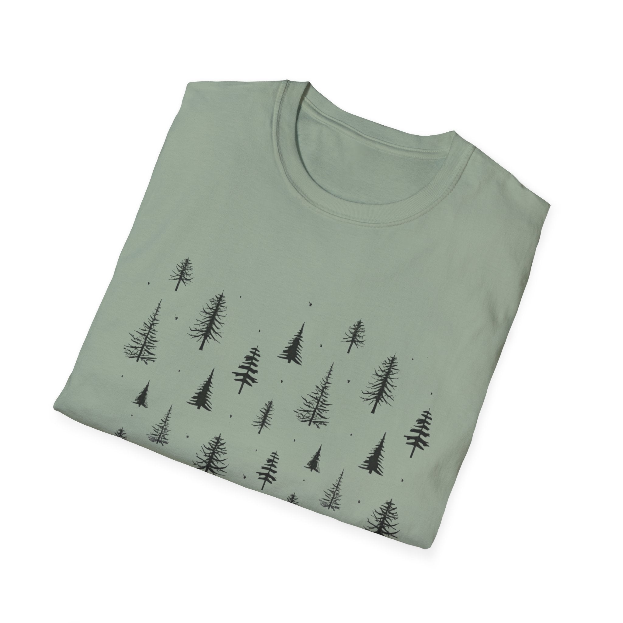 Pine Grove Minimalist Tee — Hand-Drawn Forest Trees T-Shirt