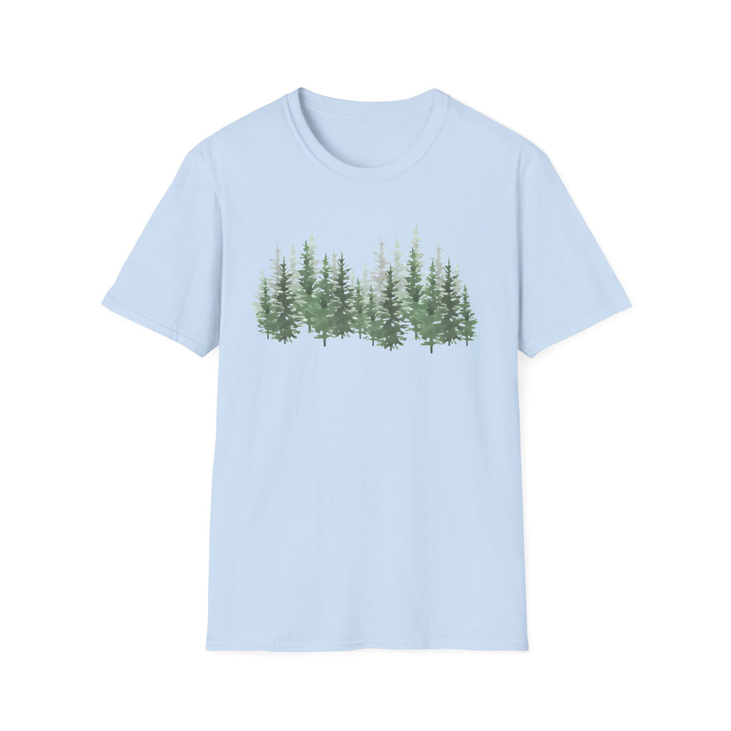 Forest Line T-Shirt — Minimal Evergreen Tree Graphic Tee