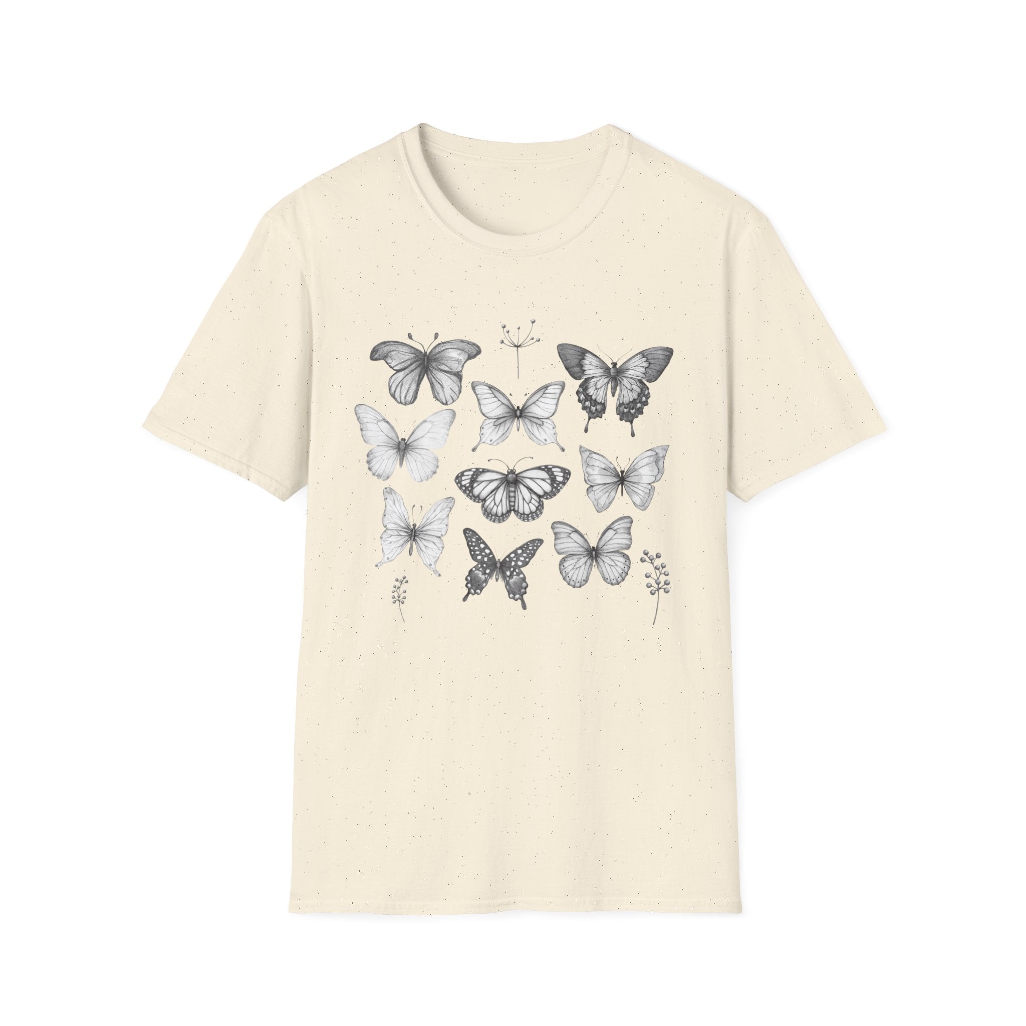 Butterfly Sketch Grid T-Shirt — Vintage Botanical Insect Tee