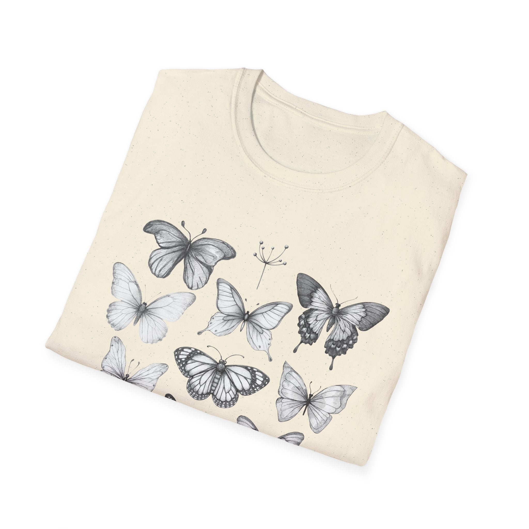 Butterfly Sketch Grid T-Shirt — Vintage Botanical Insect Tee