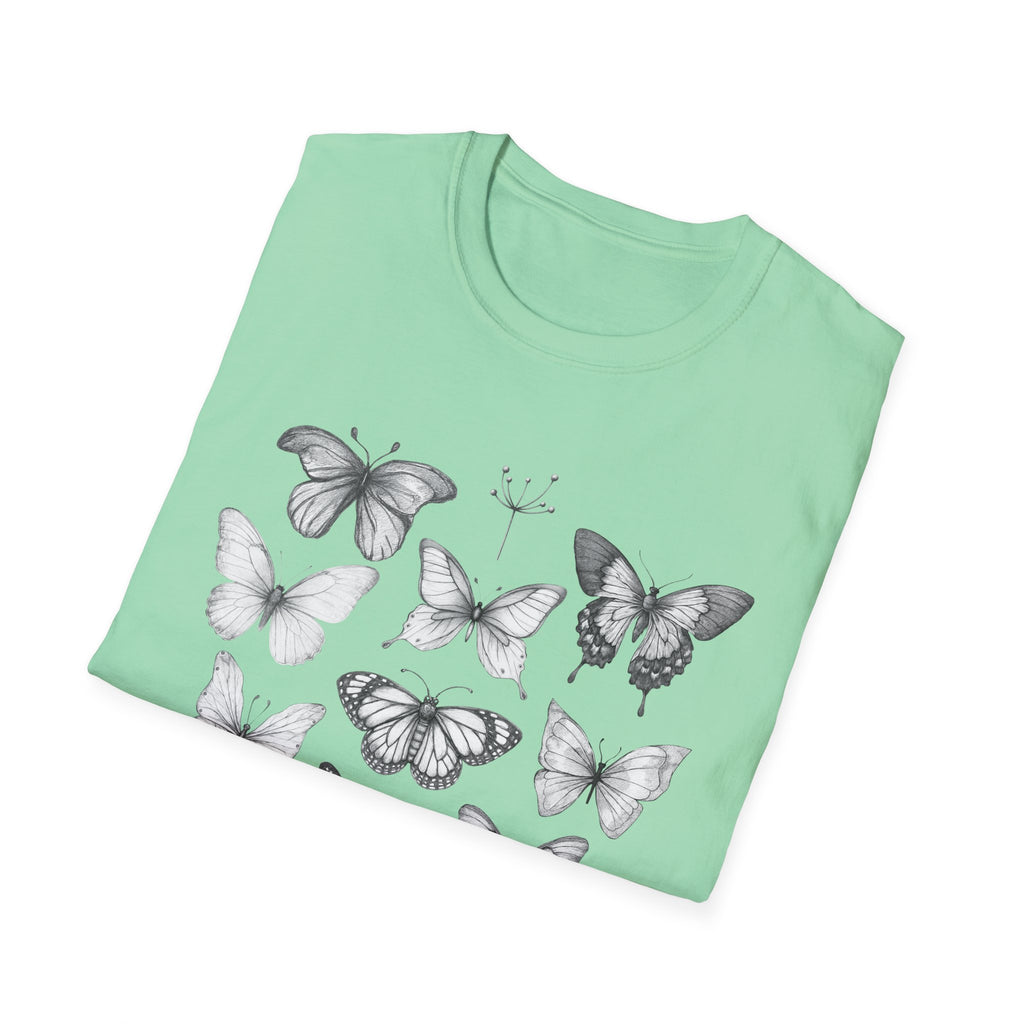 Butterfly Sketch Grid T-Shirt — Vintage Botanical Insect Tee